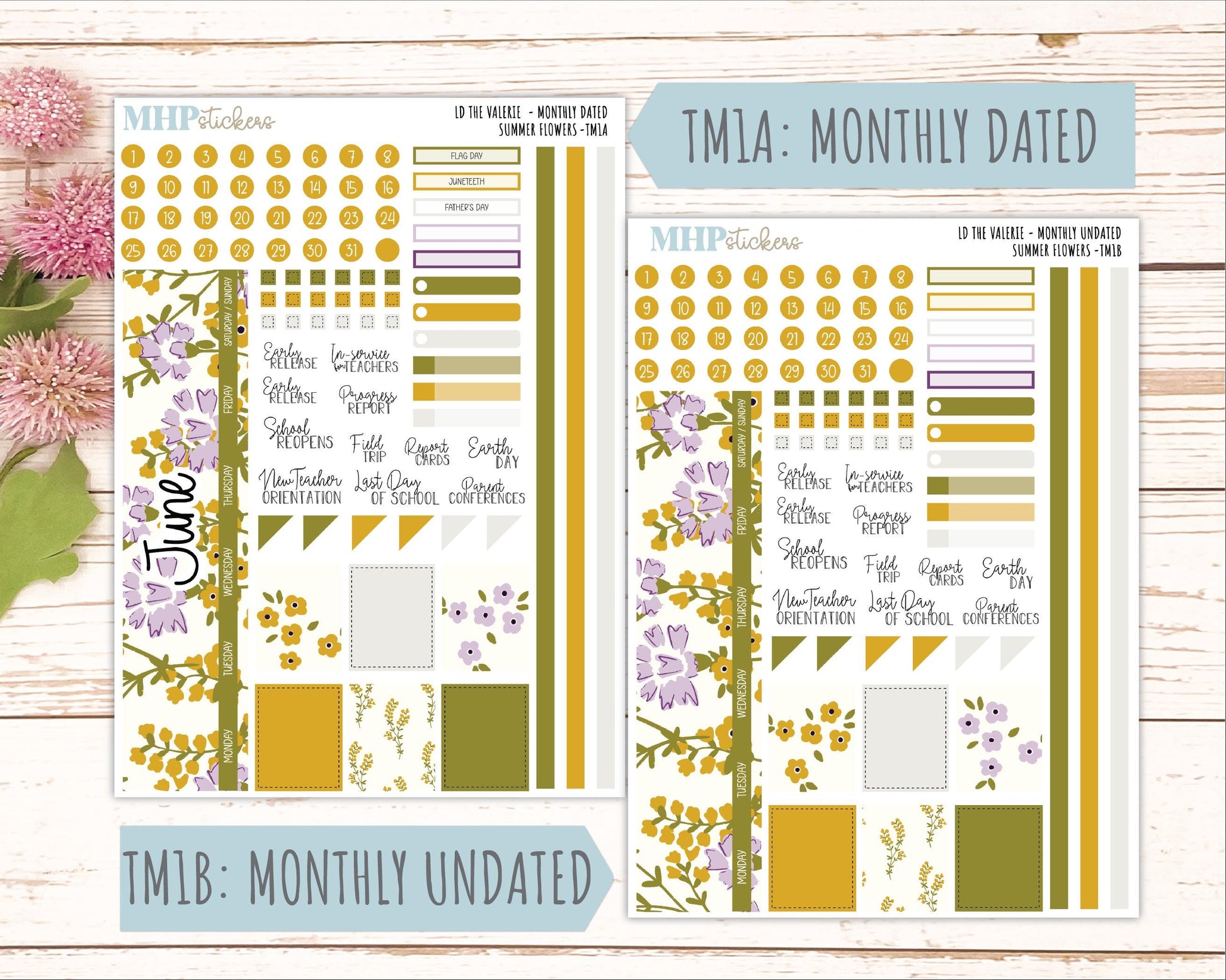 JUNE Stickers for The Valerie Laurel Denise Planner "Summer Flowers" || TC