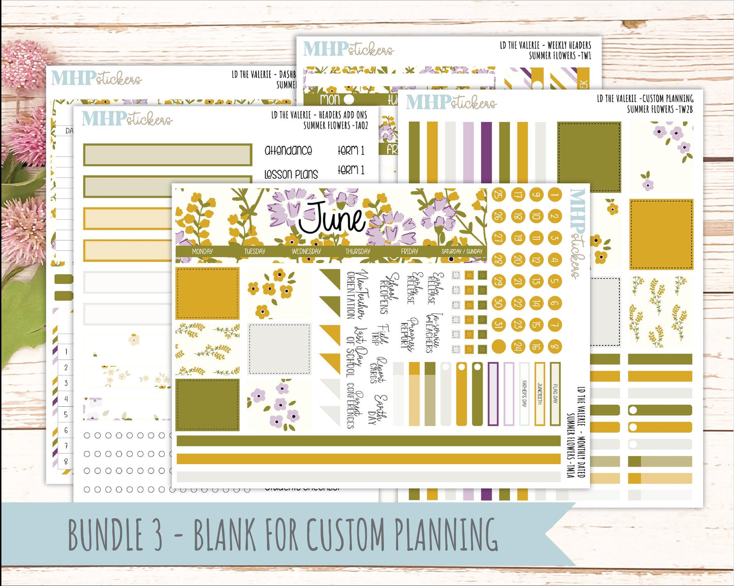 JUNE Stickers for The Valerie Laurel Denise Planner "Summer Flowers" || TC