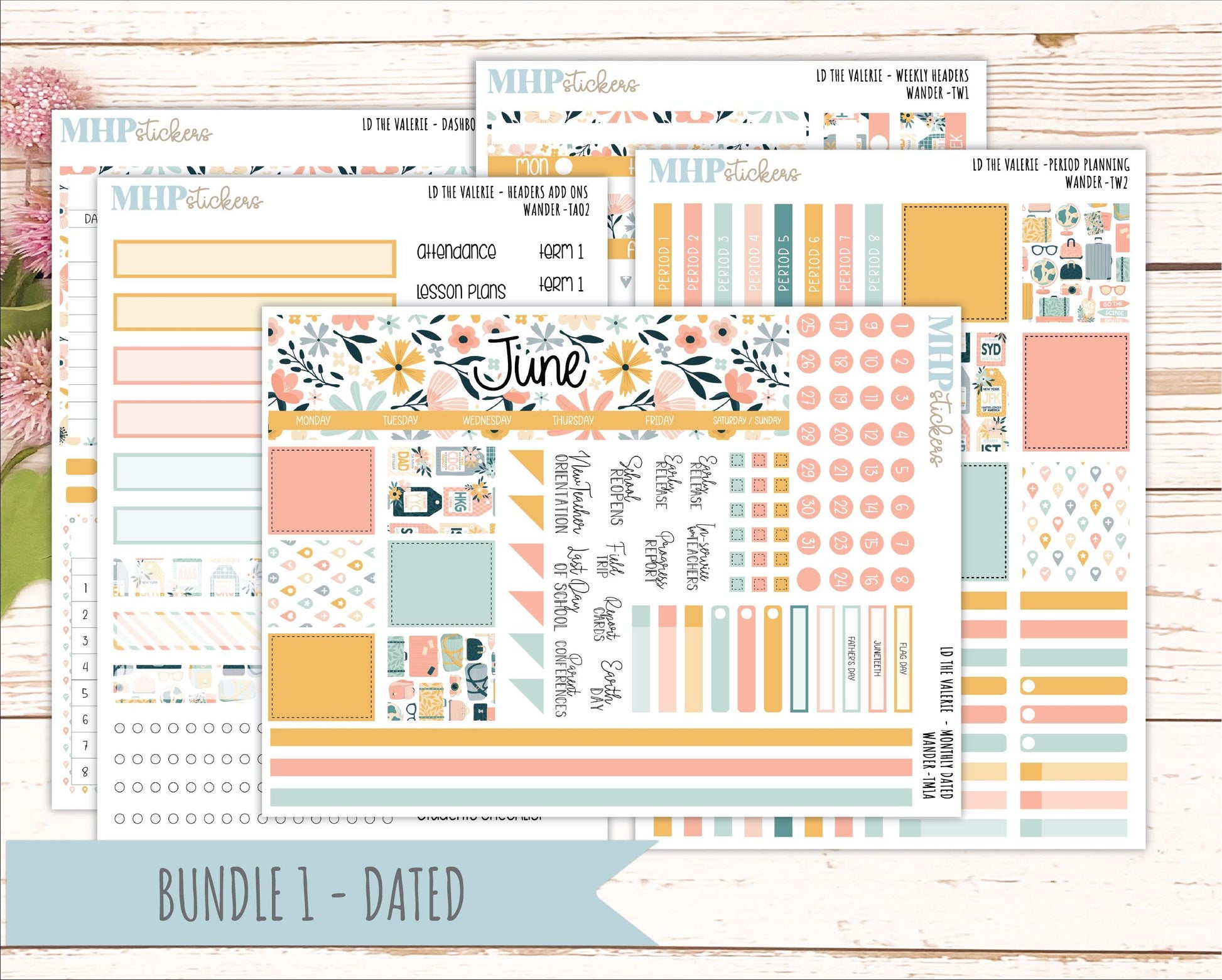 JUNE Stickers for The Valerie Laurel Denise Planner "Wander" || TC