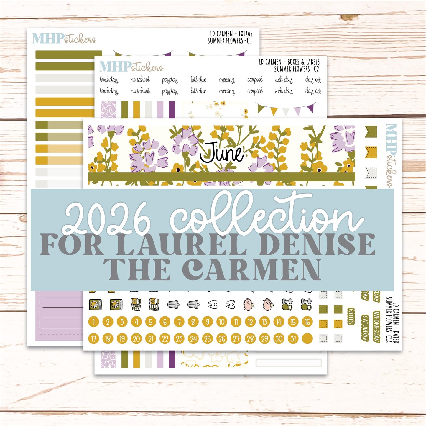 JUNE 2026 Stickers for The Carmen Laurel Denise Planner "Summer Flowers" || C