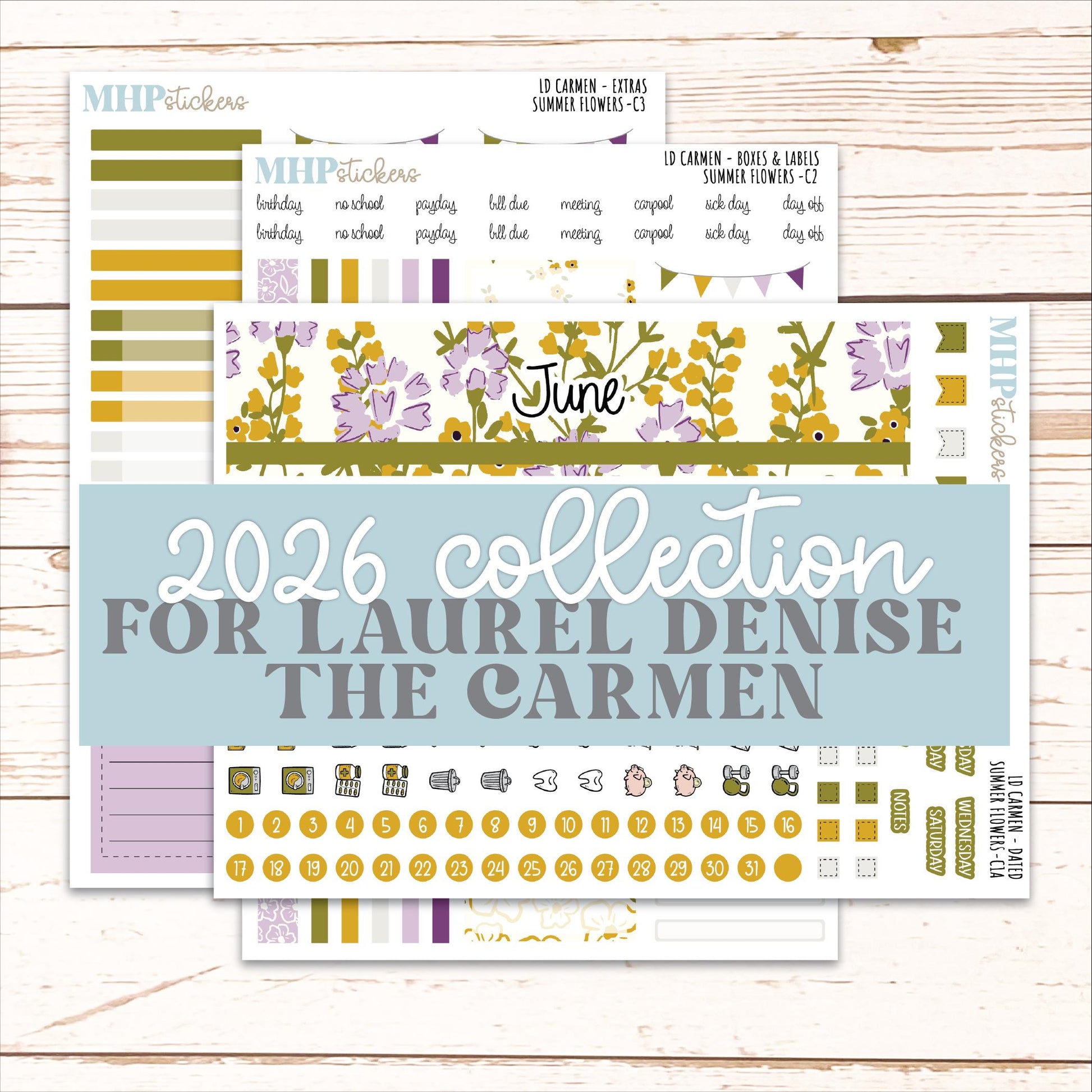 JUNE 2026 Stickers for The Carmen Laurel Denise Planner "Summer Flowers" || C