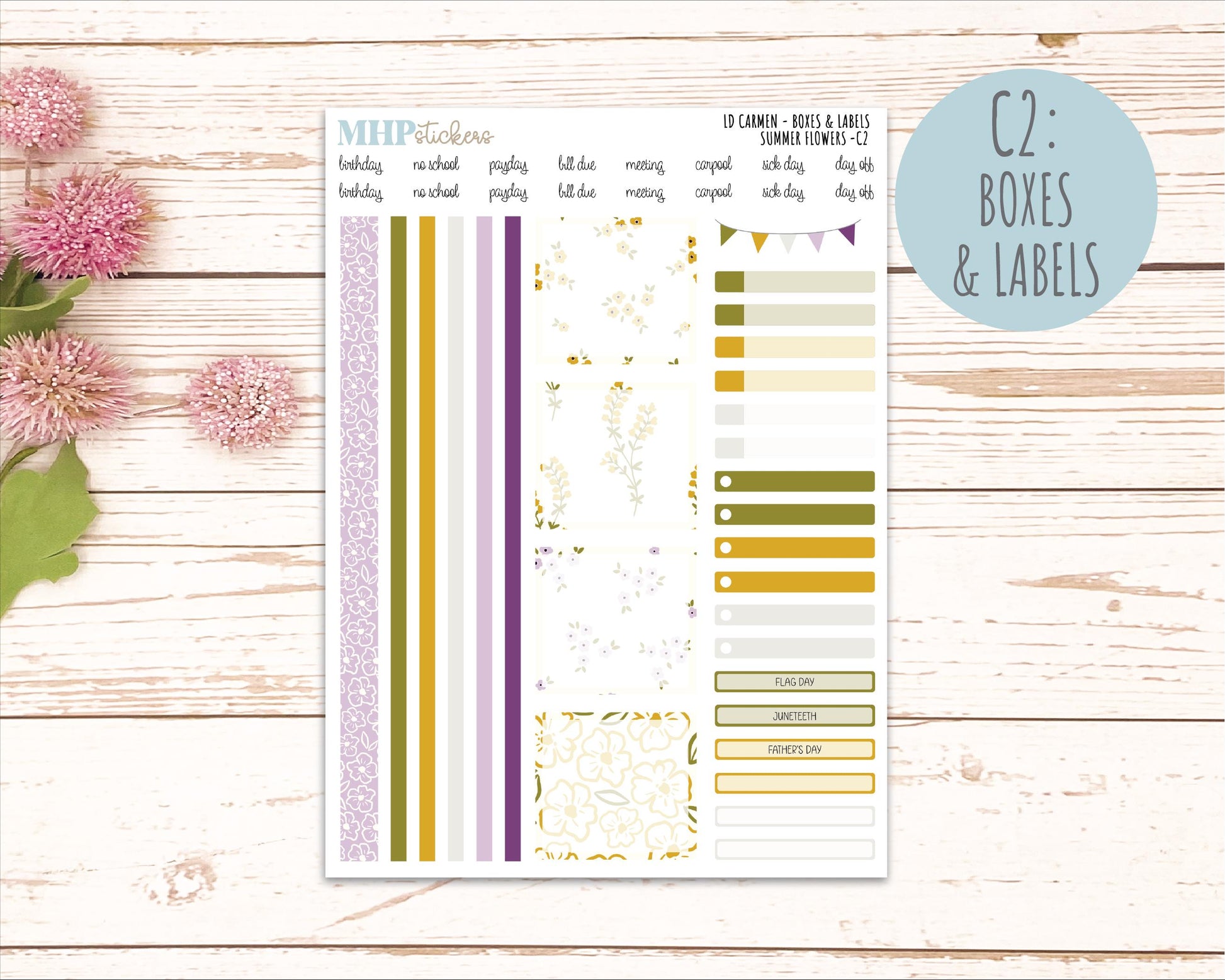 JUNE 2026 Stickers for The Carmen Laurel Denise Planner "Summer Flowers" || C
