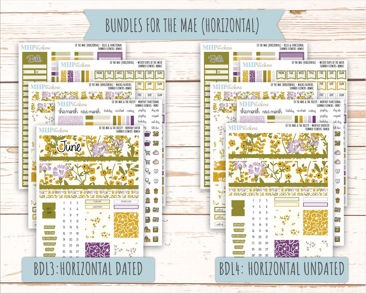 JUNE 2026 Stickers for the Mae & Kristy Laurel Denise Planners "Summer Flowers" || BB