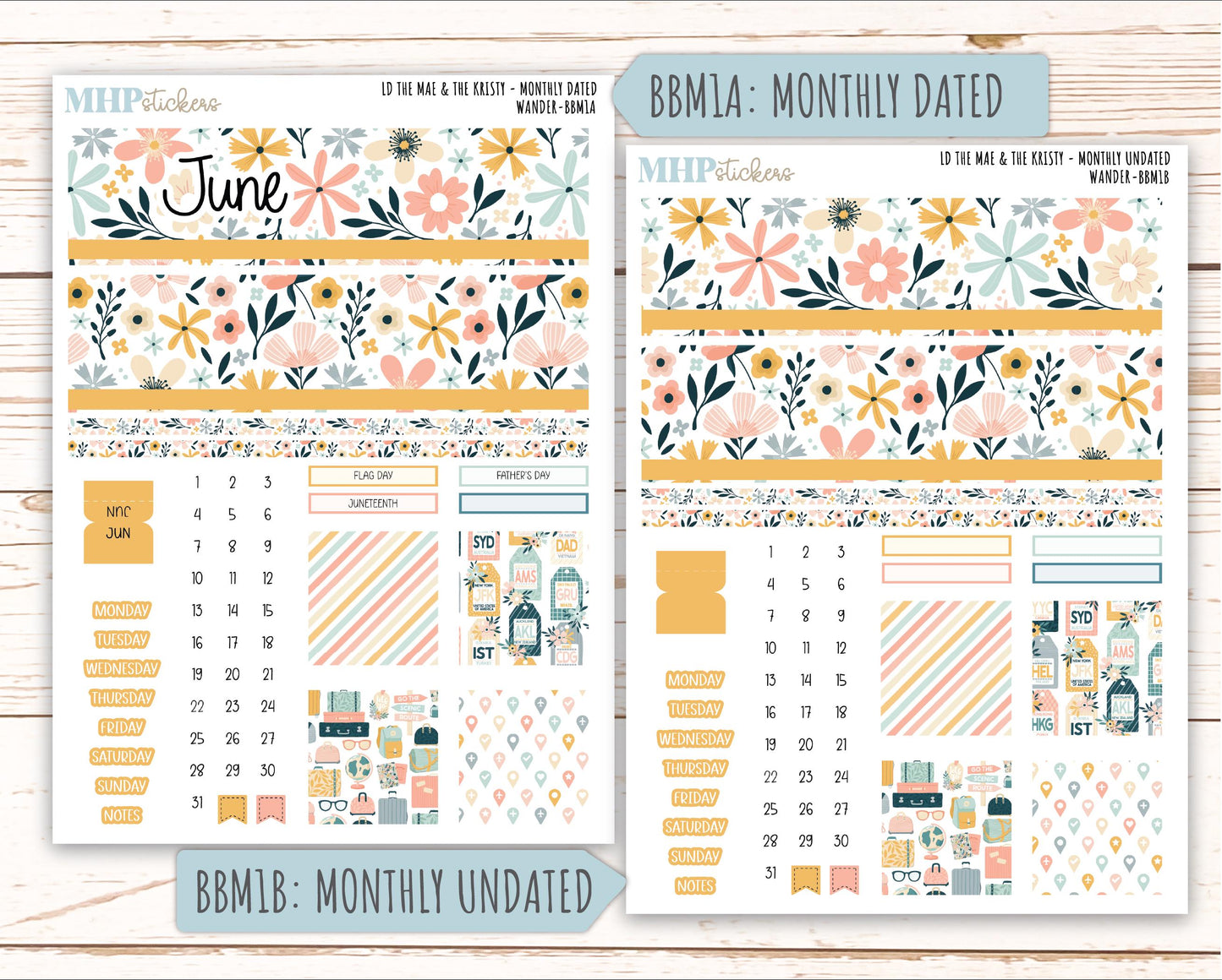 JUNE 2026 Stickers for the Mae & Kristy Laurel Denise Planners "Wander" || BB