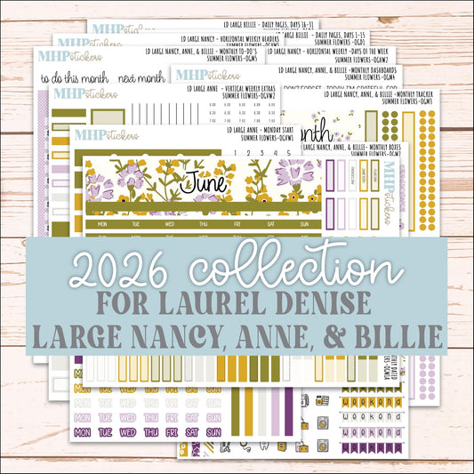 JUNE 2026 Stickers for Large Nancy, Anne, & Billie. Laurel Denise Planners. "Summer Flowers" || OG