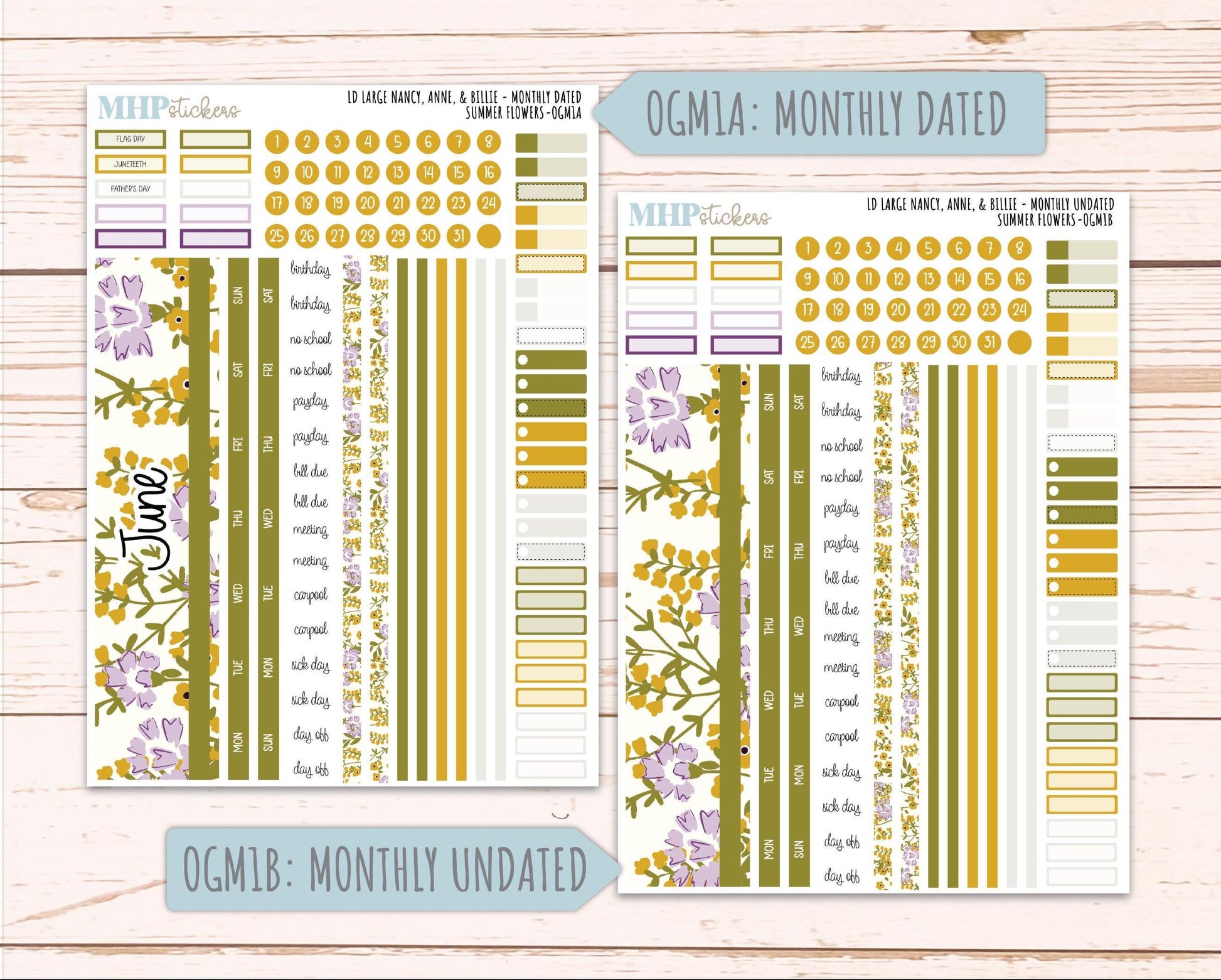 JUNE 2026 Stickers for Large Nancy, Anne, & Billie. Laurel Denise Planners. "Summer Flowers" || OG