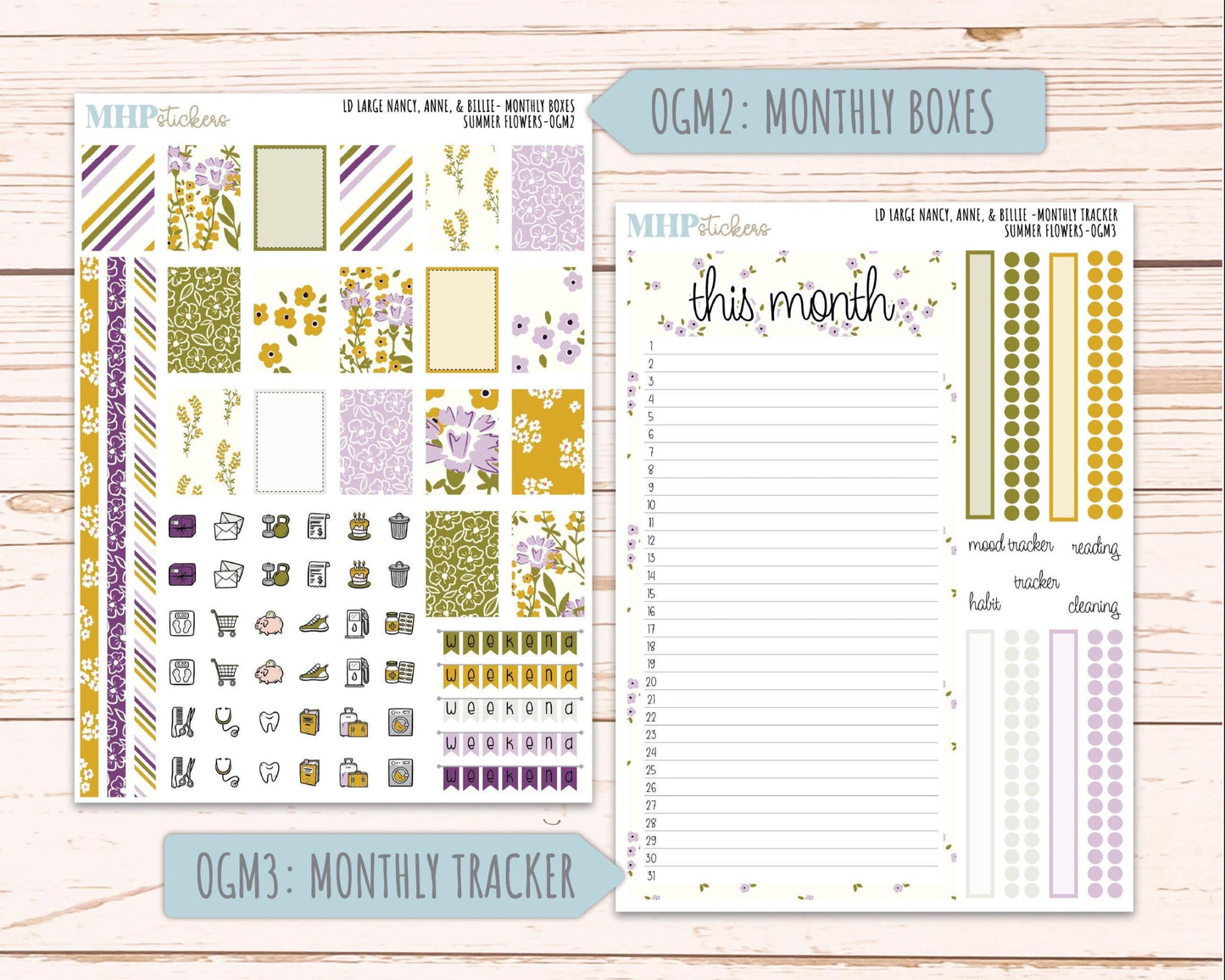 JUNE 2026 Stickers for Large Nancy, Anne, & Billie. Laurel Denise Planners. "Summer Flowers" || OG