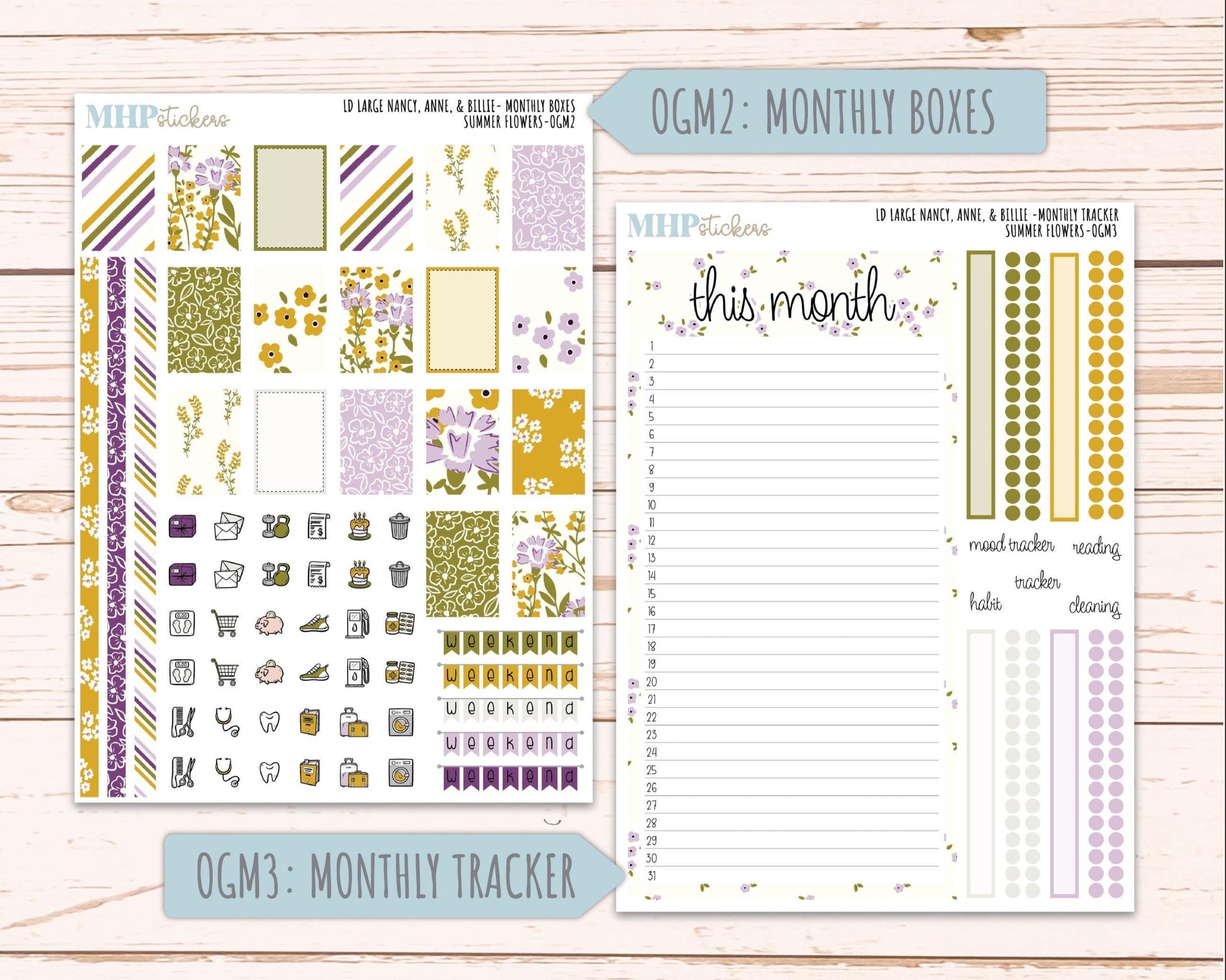 JUNE 2026 Stickers for Large Nancy, Anne, & Billie. Laurel Denise Planners. "Summer Flowers" || OG
