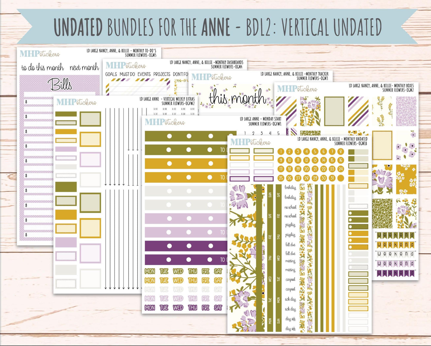 JUNE 2026 Stickers for Large Nancy, Anne, & Billie. Laurel Denise Planners. "Summer Flowers" || OG