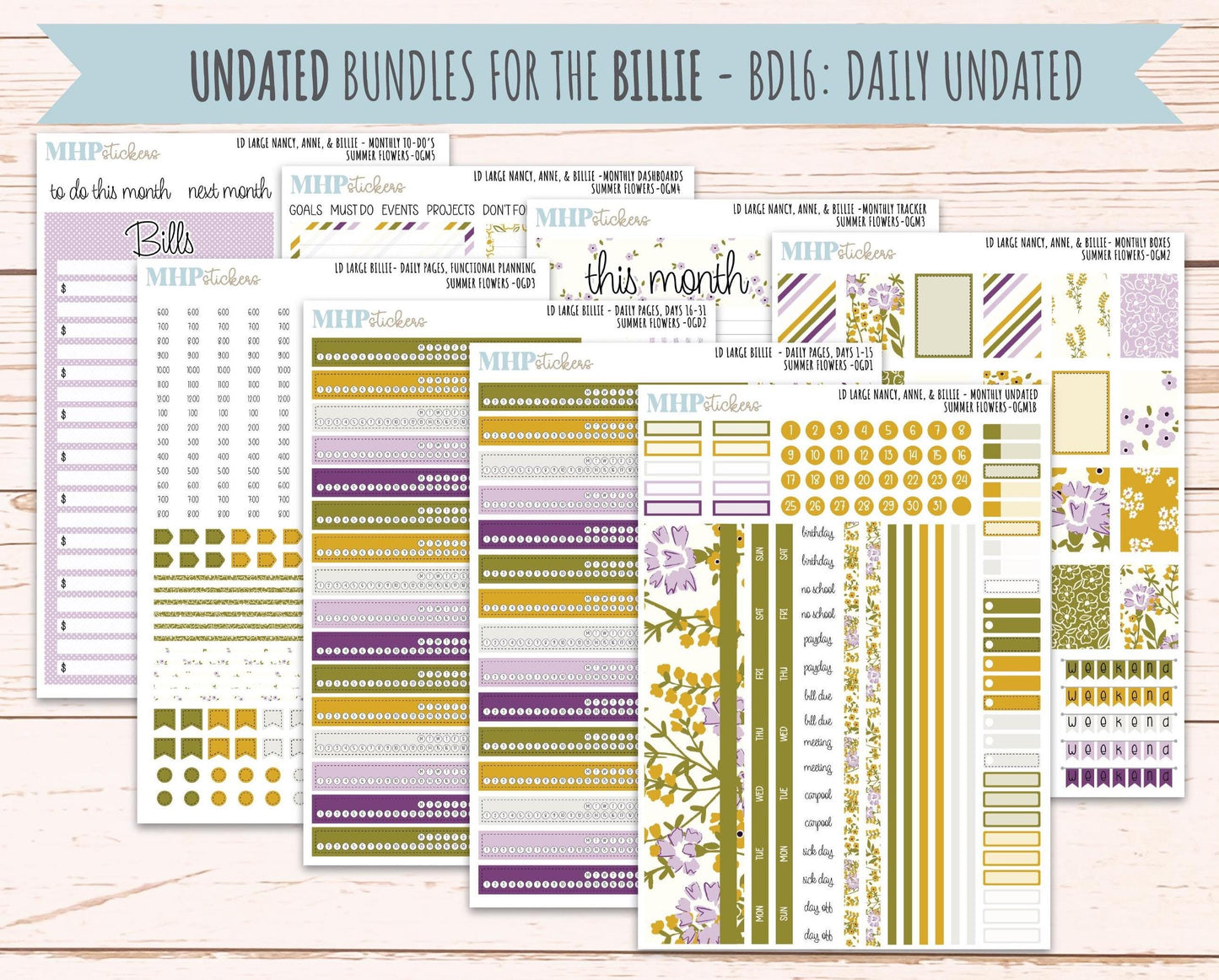 JUNE 2026 Stickers for Large Nancy, Anne, & Billie. Laurel Denise Planners. "Summer Flowers" || OG