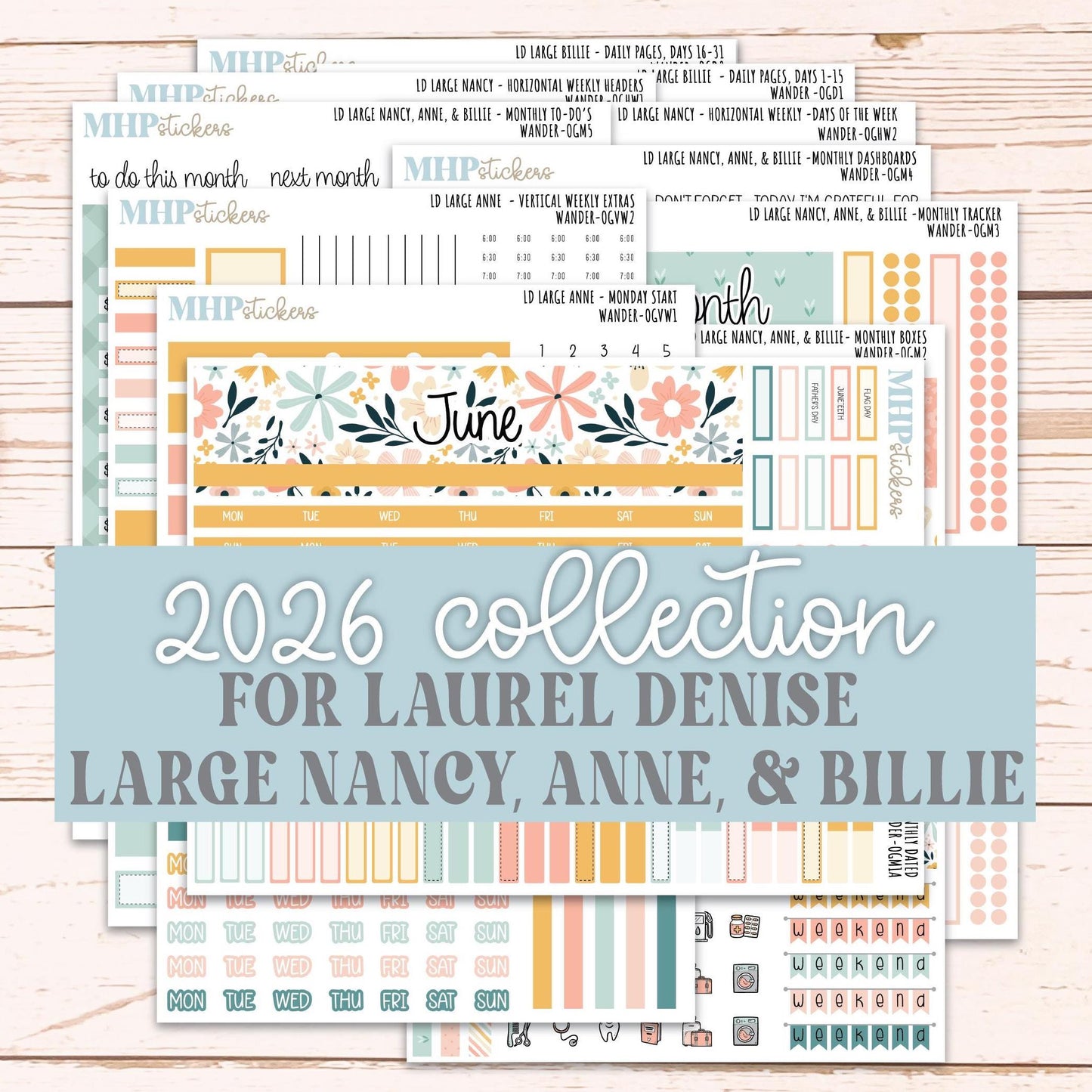 JUNE 2026 Stickers for Large Nancy, Anne, & Billie Planners. Laurel Denise Planners. "Wander" || OG