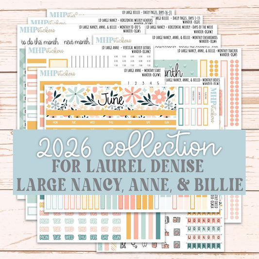JUNE 2026 Stickers for Large Nancy, Anne, & Billie Planners. Laurel Denise Planners. "Wander" || OG