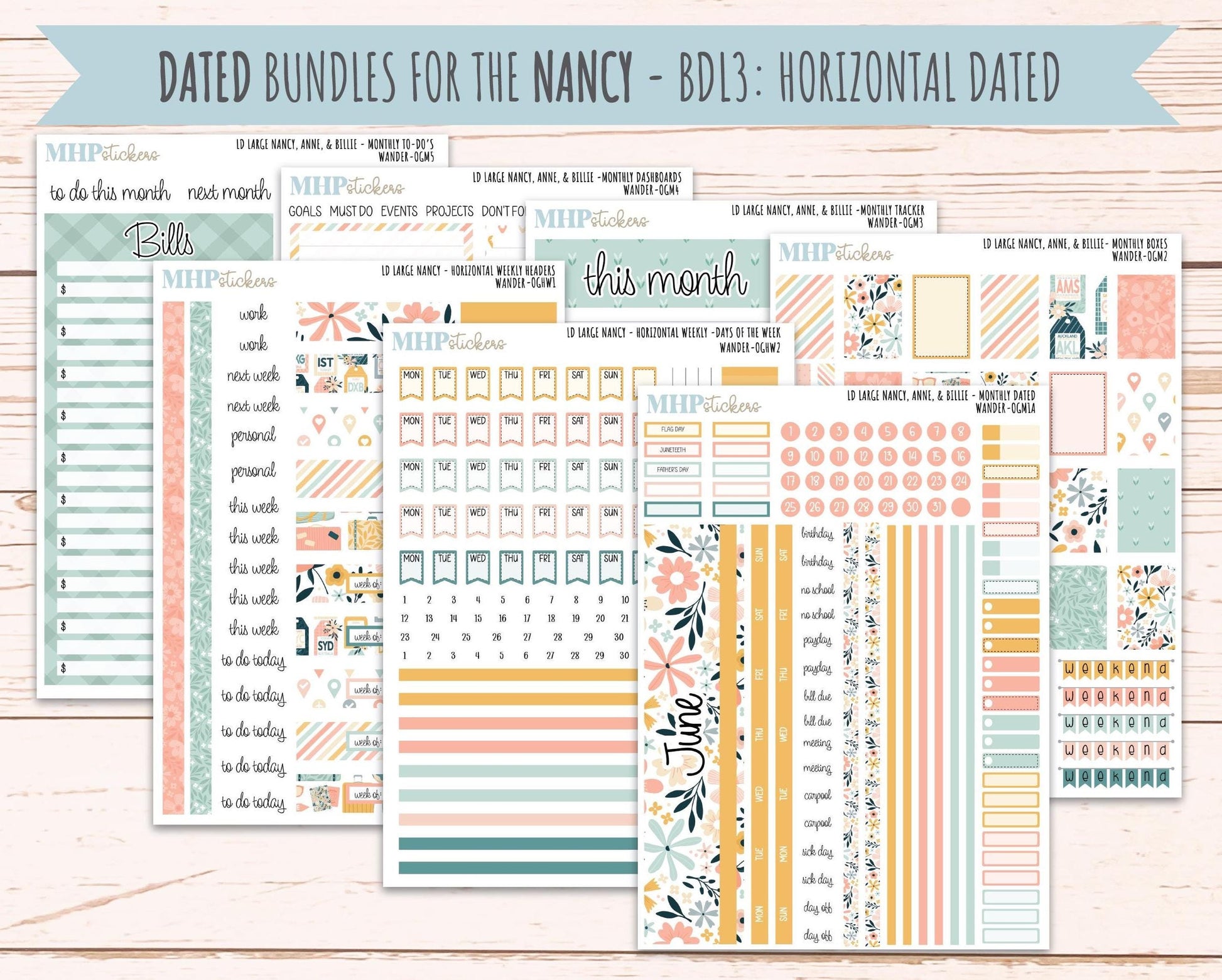 JUNE 2026 Stickers for Large Nancy, Anne, & Billie Planners. Laurel Denise Planners. "Wander" || OG