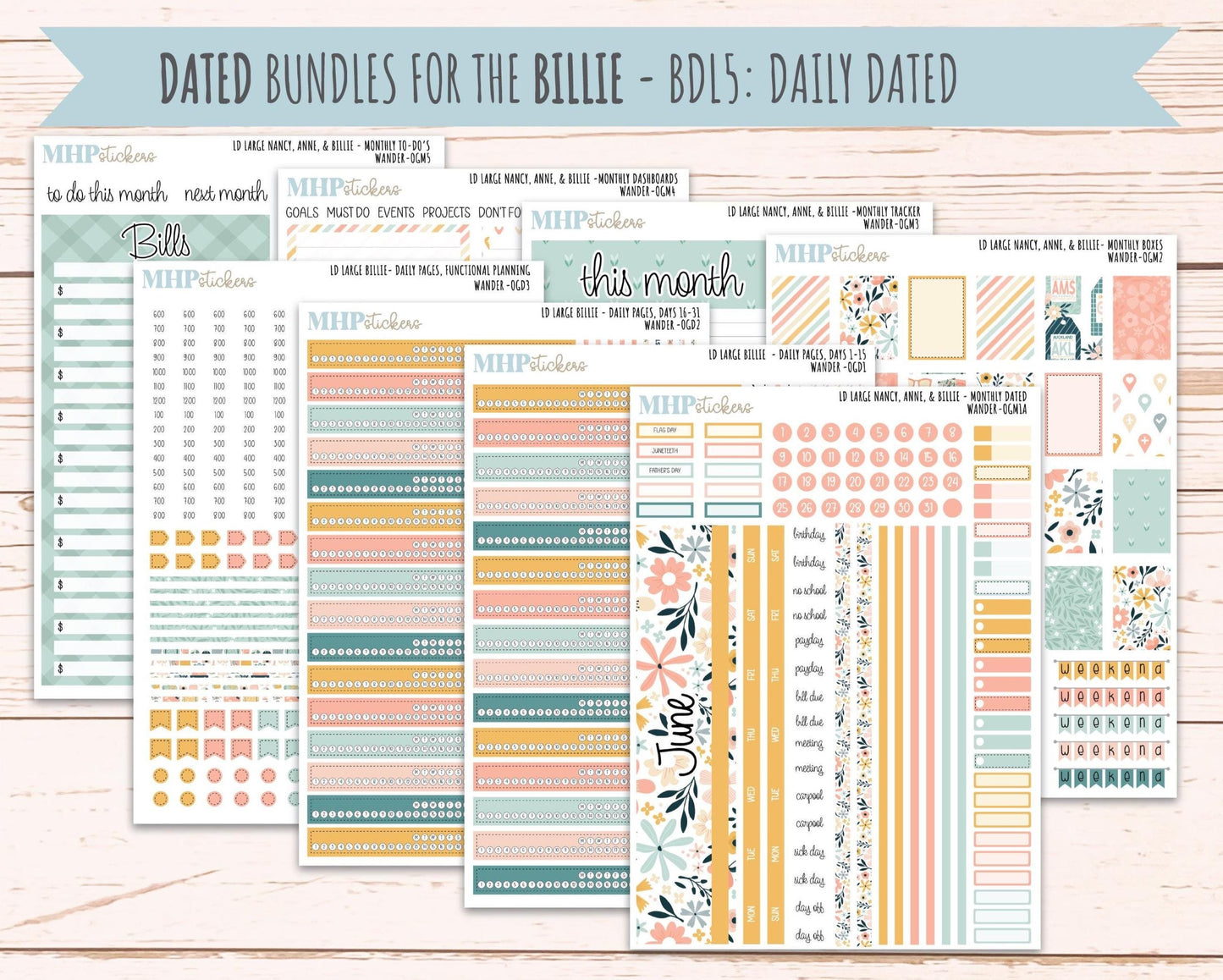 JUNE 2026 Stickers for Large Nancy, Anne, & Billie Planners. Laurel Denise Planners. "Wander" || OG