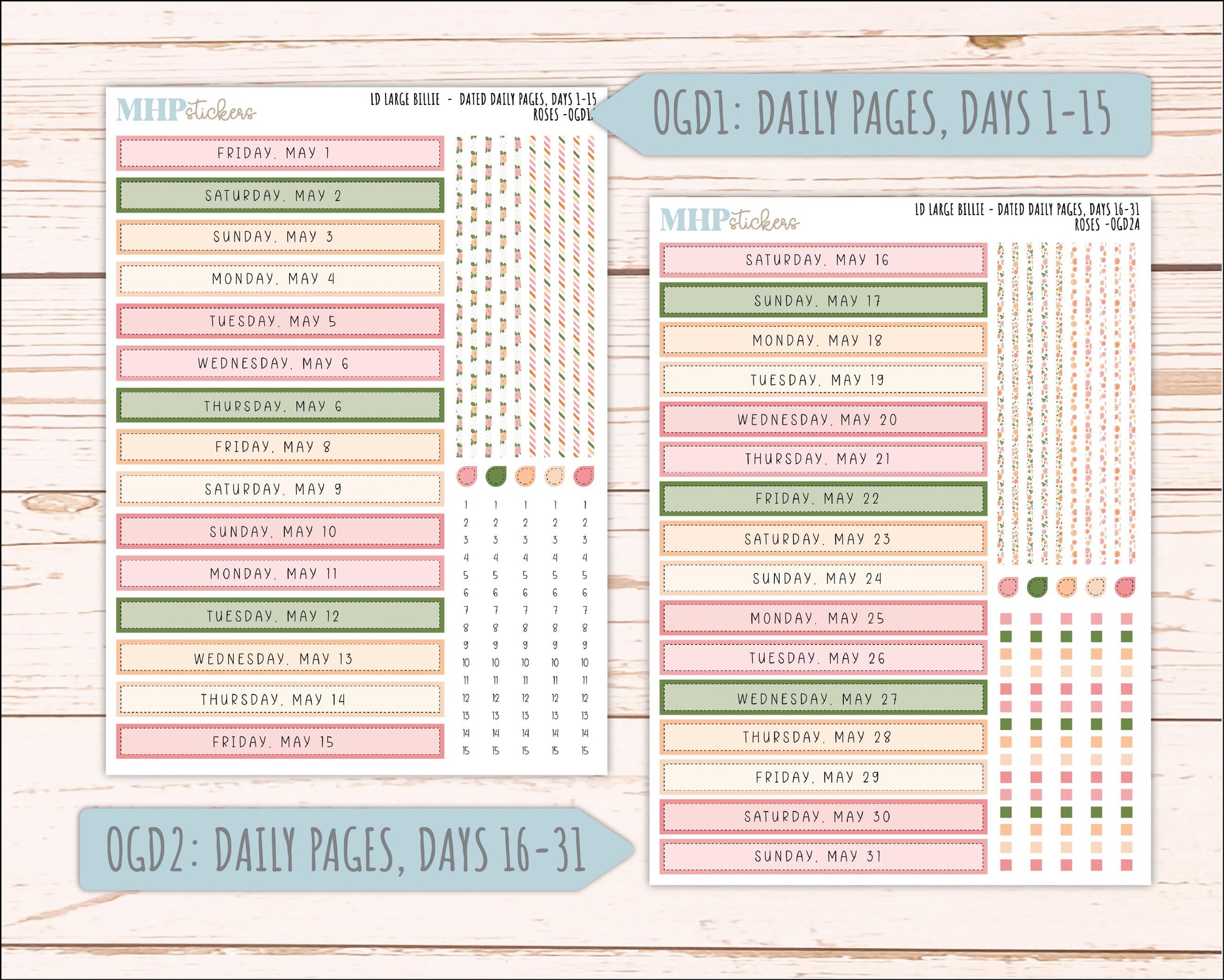 MAY 2026 Stickers for Large Nancy & Anne Planners for Laurel Denise Planners. "Roses" || OG