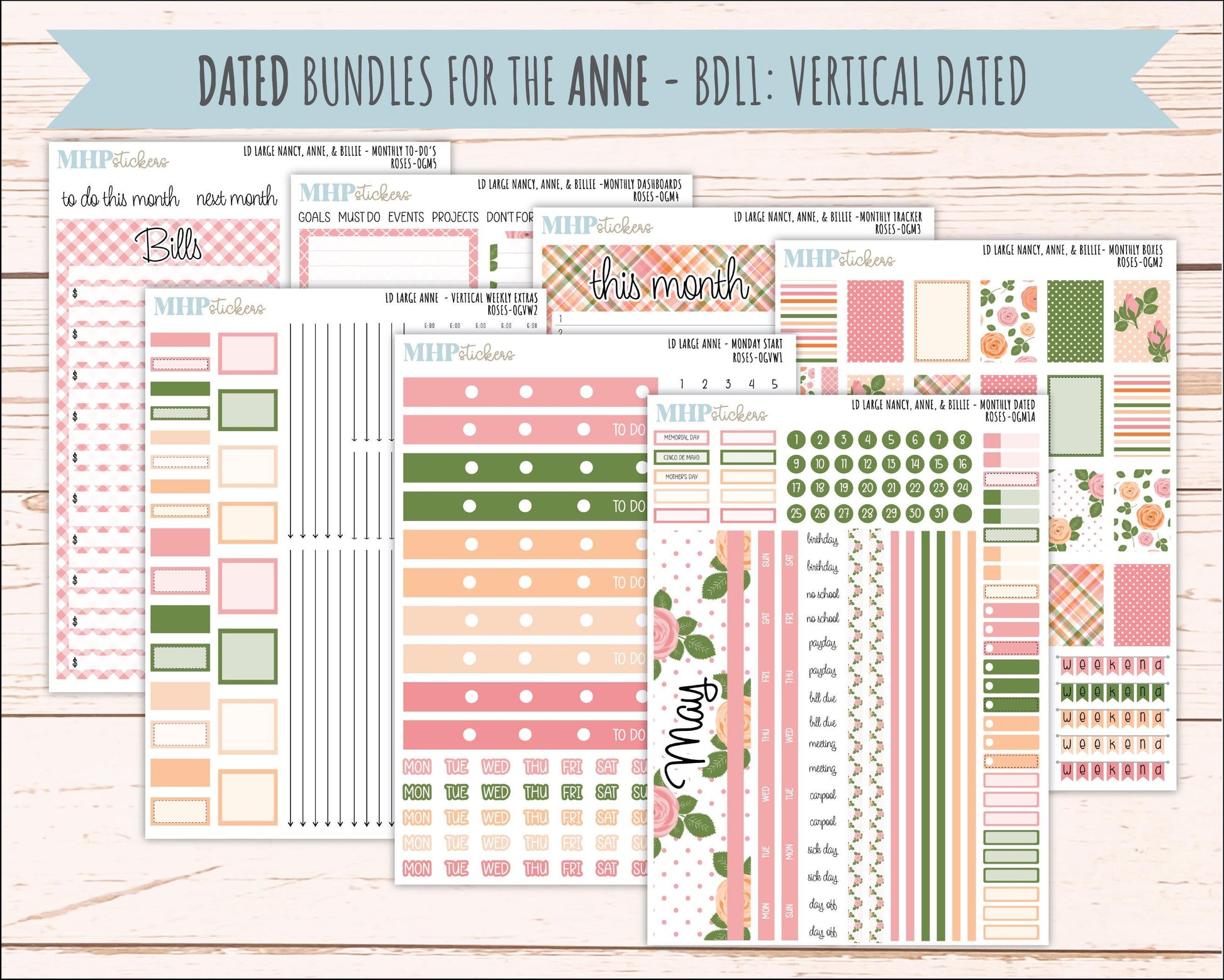 MAY 2026 Stickers for Large Nancy & Anne Planners for Laurel Denise Planners. "Roses" || OG