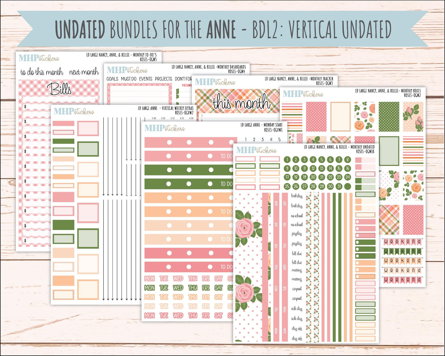 MAY 2026 Stickers for Large Nancy & Anne Planners for Laurel Denise Planners. "Roses" || OG