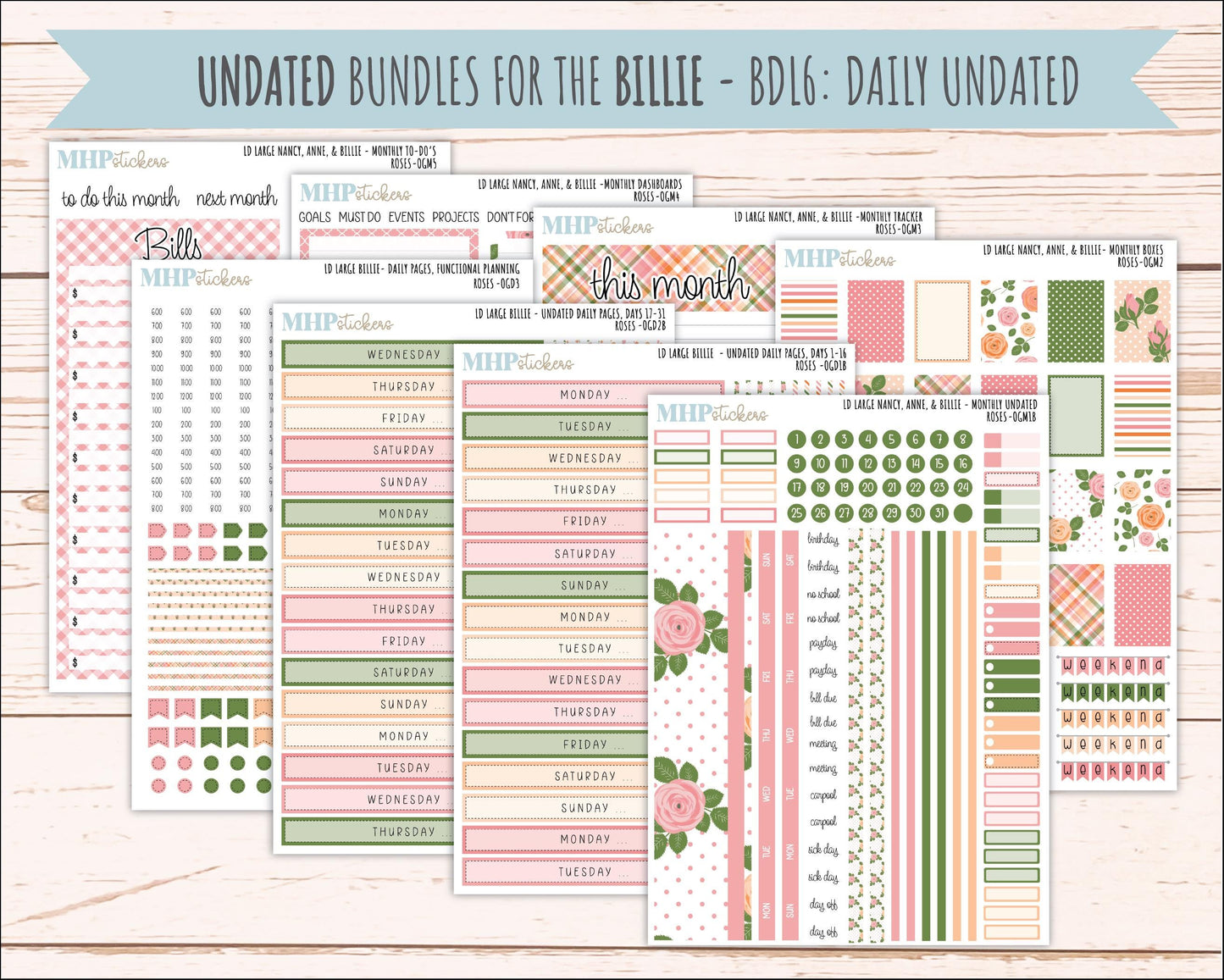 MAY 2026 Stickers for Large Nancy & Anne Planners for Laurel Denise Planners. "Roses" || OG