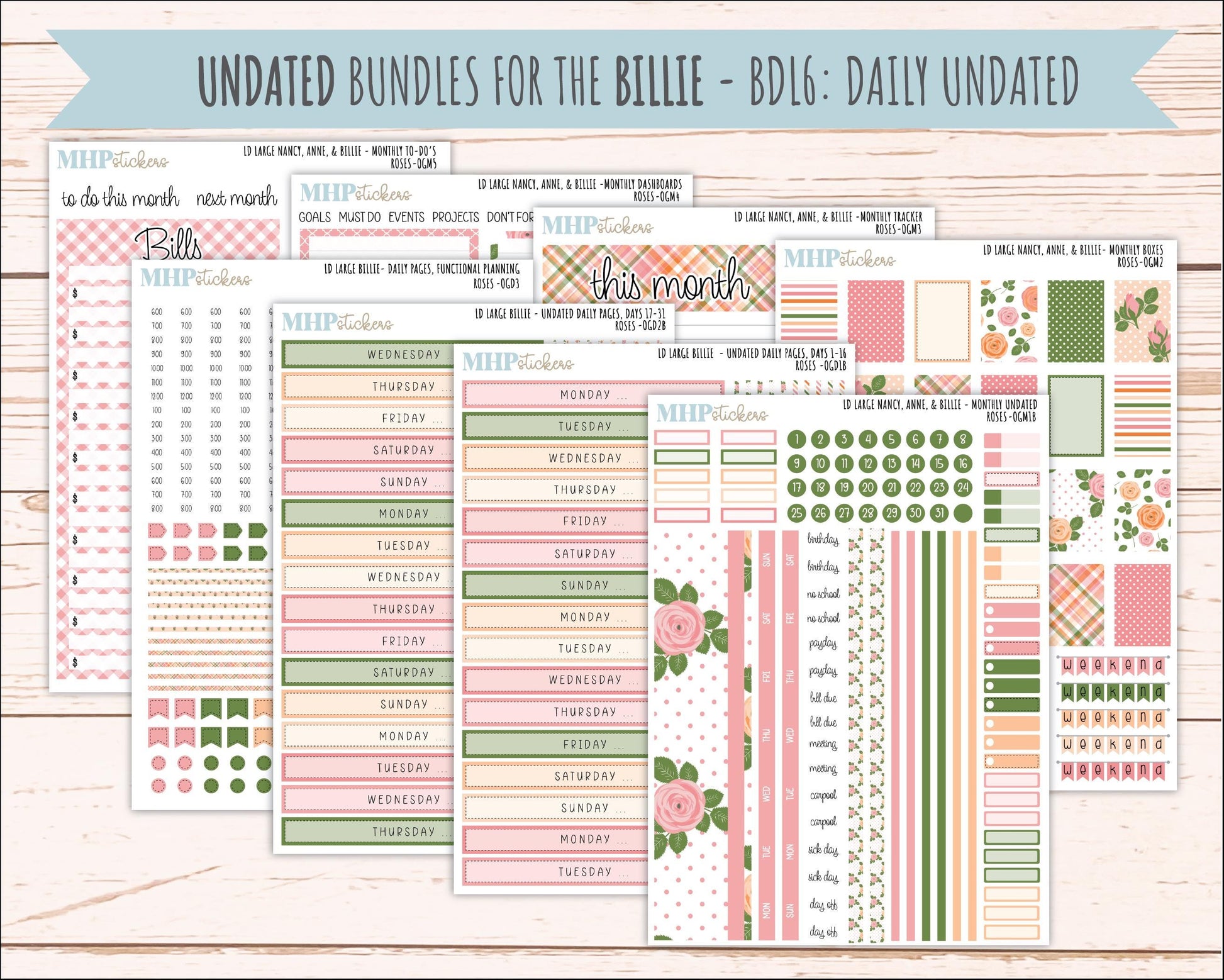 MAY 2026 Stickers for Large Nancy & Anne Planners for Laurel Denise Planners. "Roses" || OG