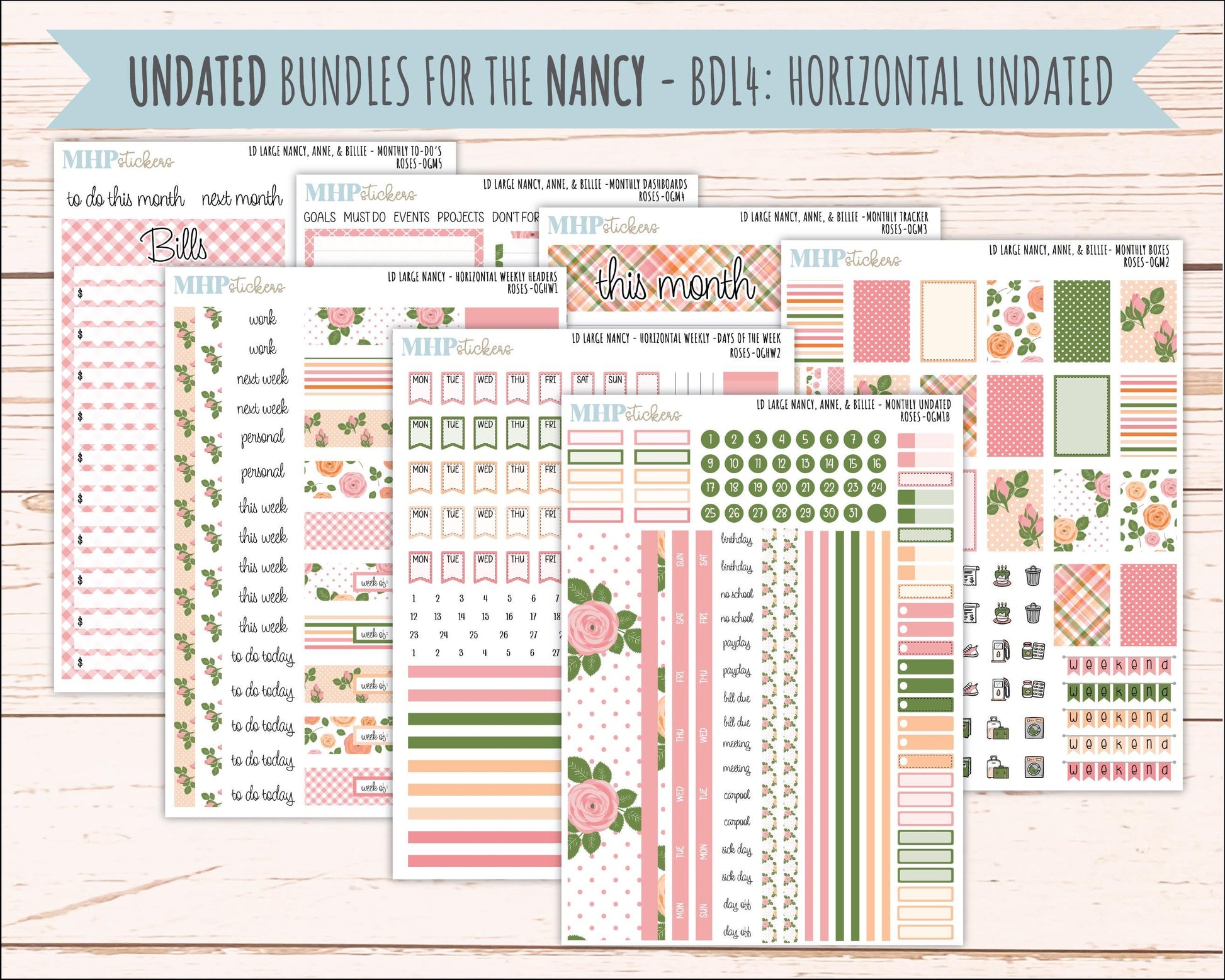 MAY 2026 Stickers for Large Nancy & Anne Planners for Laurel Denise Planners. "Roses" || OG