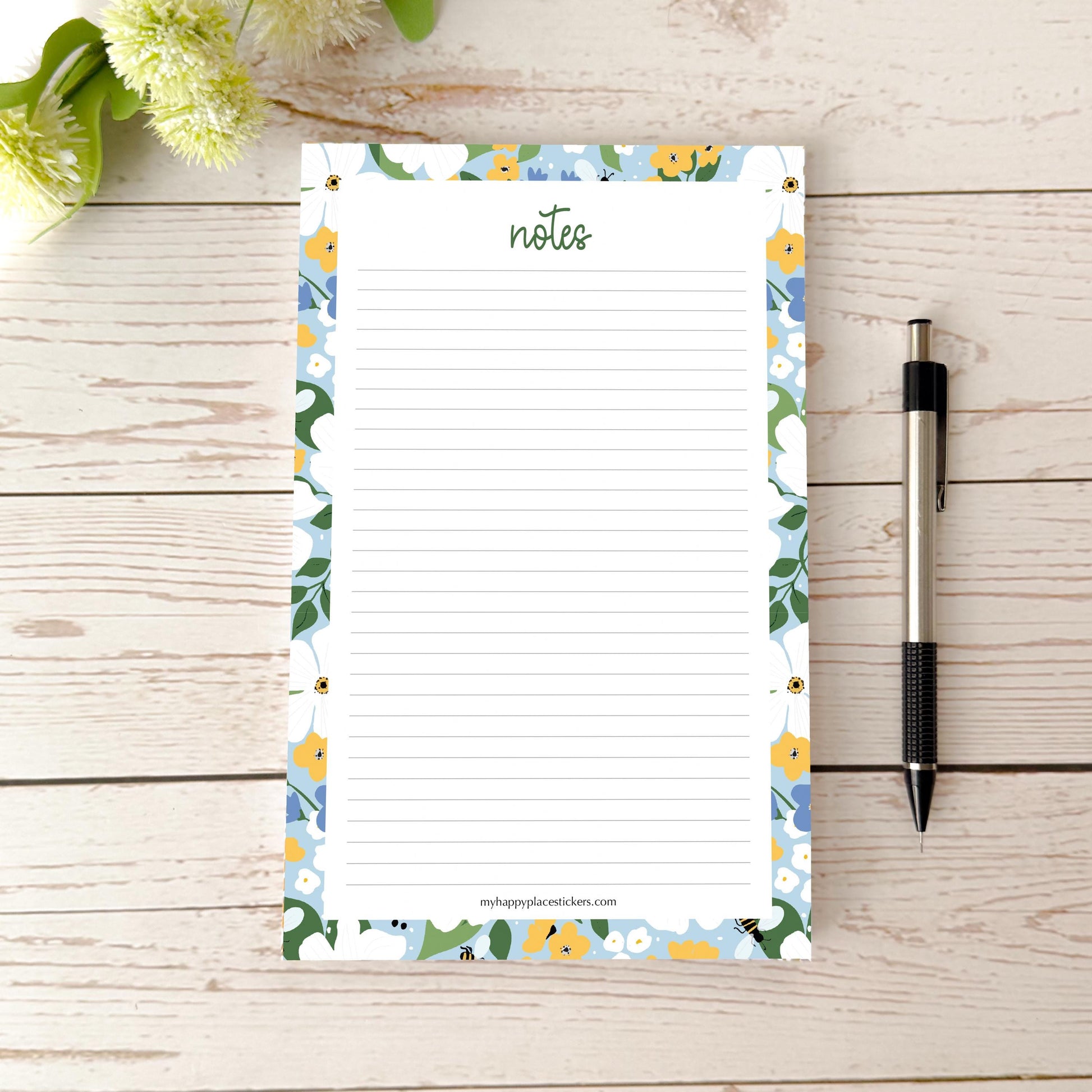 Lined Tear-Off Notepads. Personalized Notepad. "Bee's Knees Flowers"