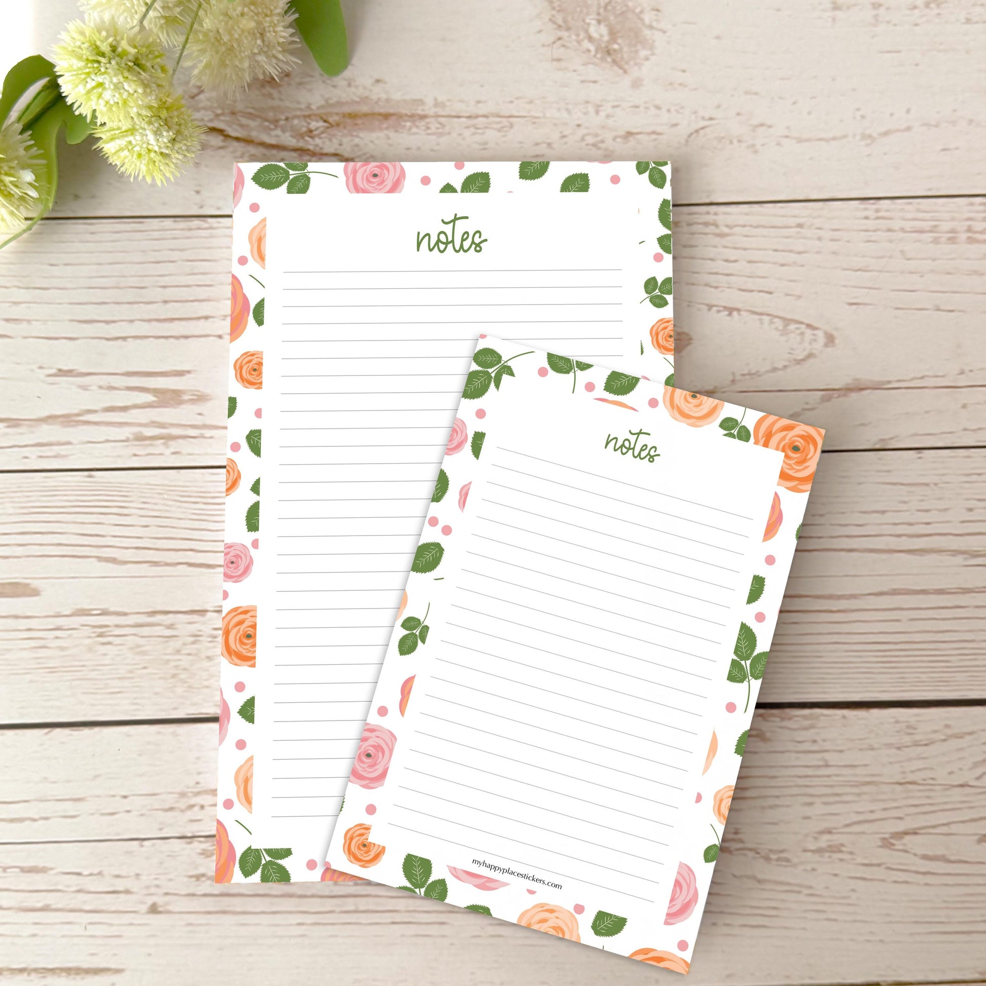 Lined Tear-Off Notepads. Personalized Notepad. "Roses" || NP