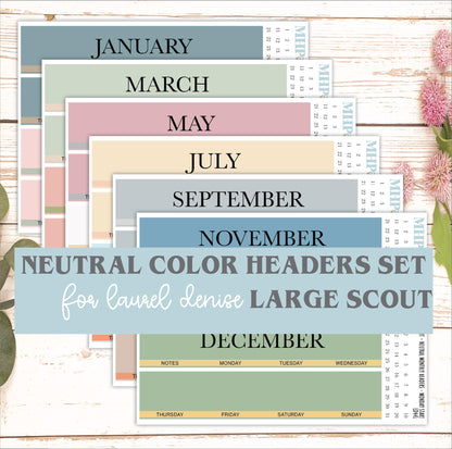Neutral Monthly Headers Set for Large Scout Planner. Laurel Denise Planners || LD441