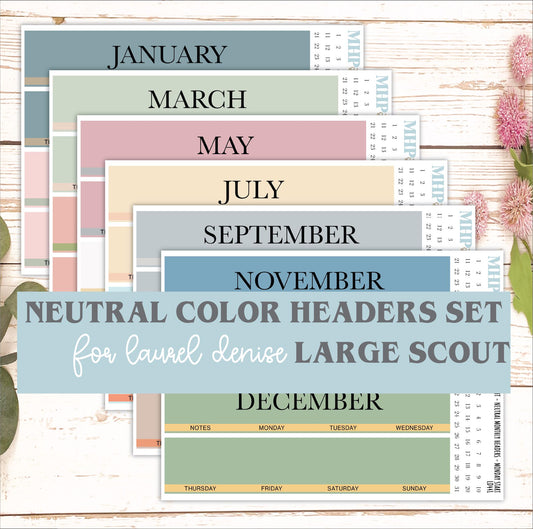 Neutral Monthly Headers Set for Large Scout Planner. Laurel Denise Planners || LD441