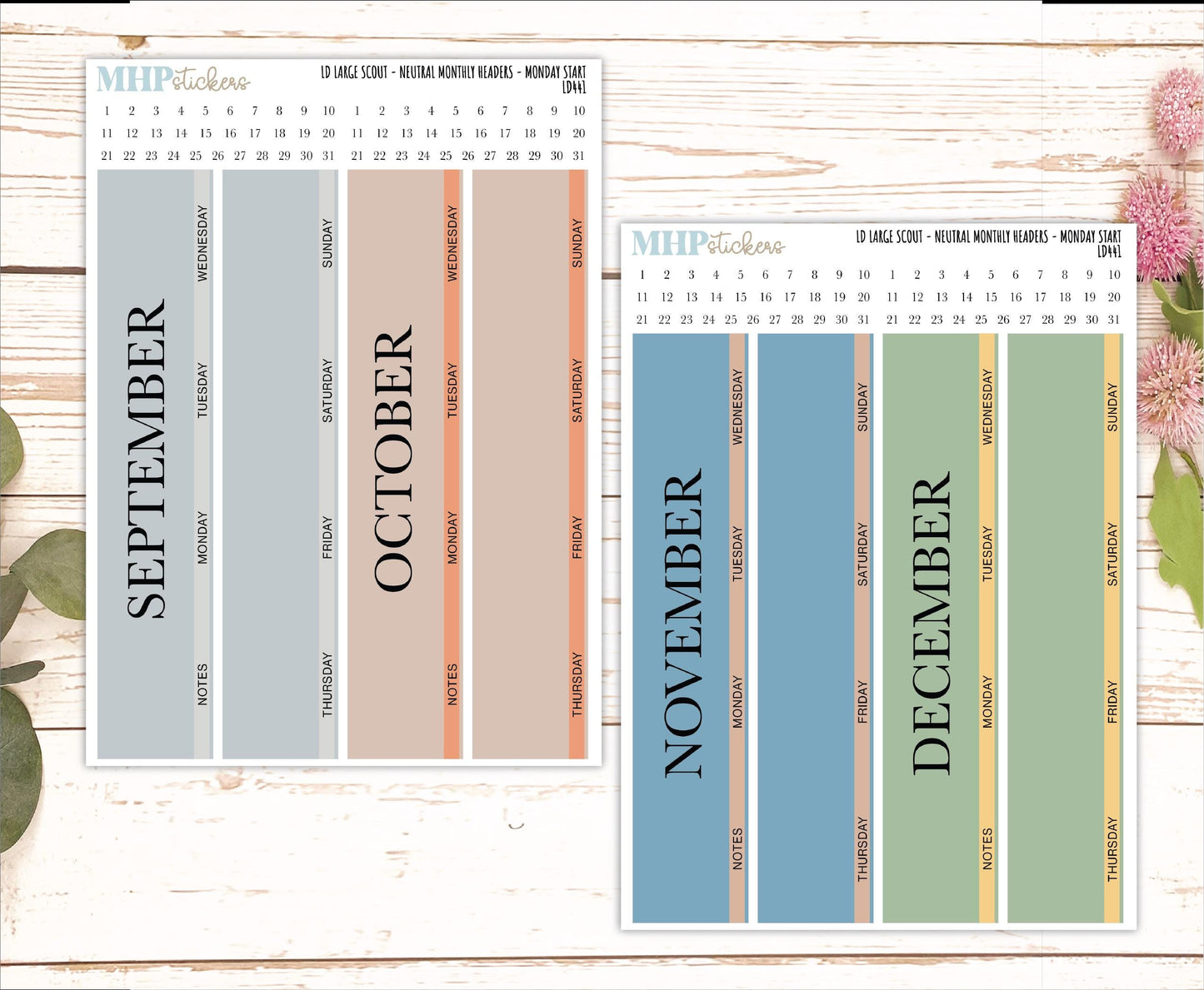 Neutral Monthly Headers Set for Large Scout Planner. Laurel Denise Planners || LD441