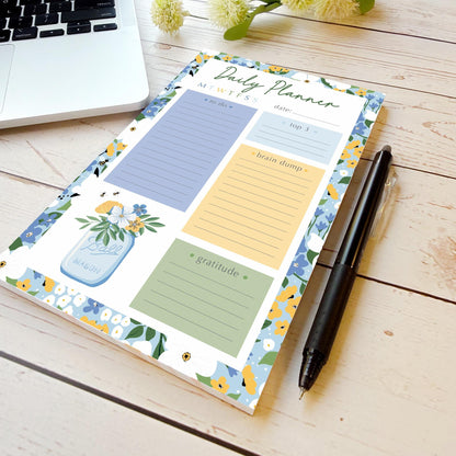 Daily Planner Tear-Off Notepads. Personalized Notepad. "Bee's Knees Flowers" || NPD