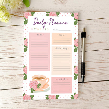Daily Planner Tear-Off Notepads. Personalized Notepad. "Roses" || NPD