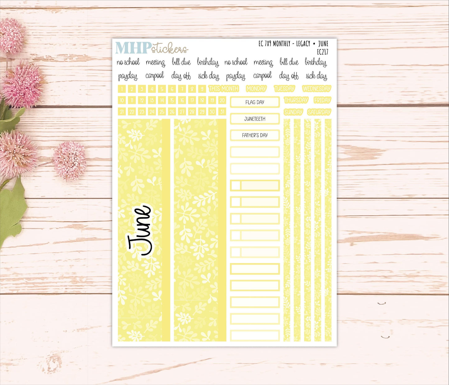 Monthly Headers for 7x9 Erin Condren Planners. LEGACY Color Way || EC217