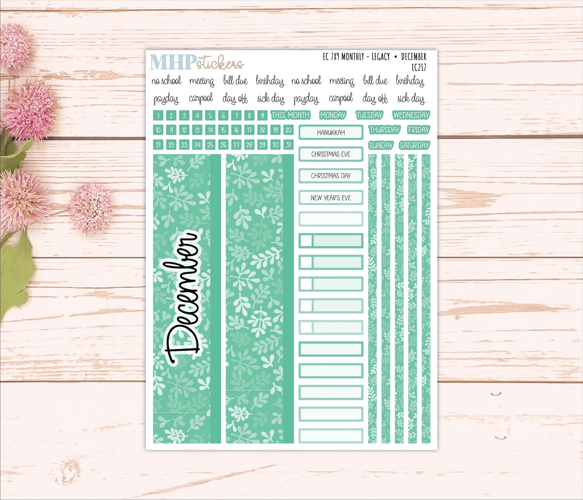 Monthly Headers for 7x9 Erin Condren Planners. LEGACY Color Way || EC217