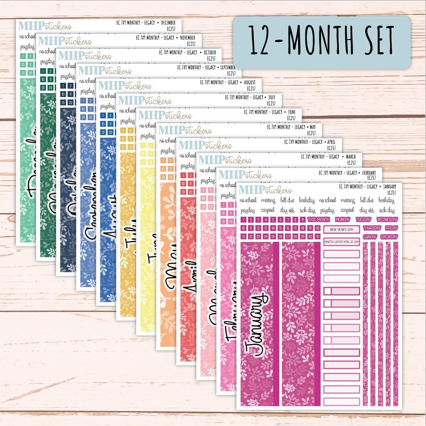 Monthly Headers for 7x9 Erin Condren Planners. LEGACY Color Way || EC217