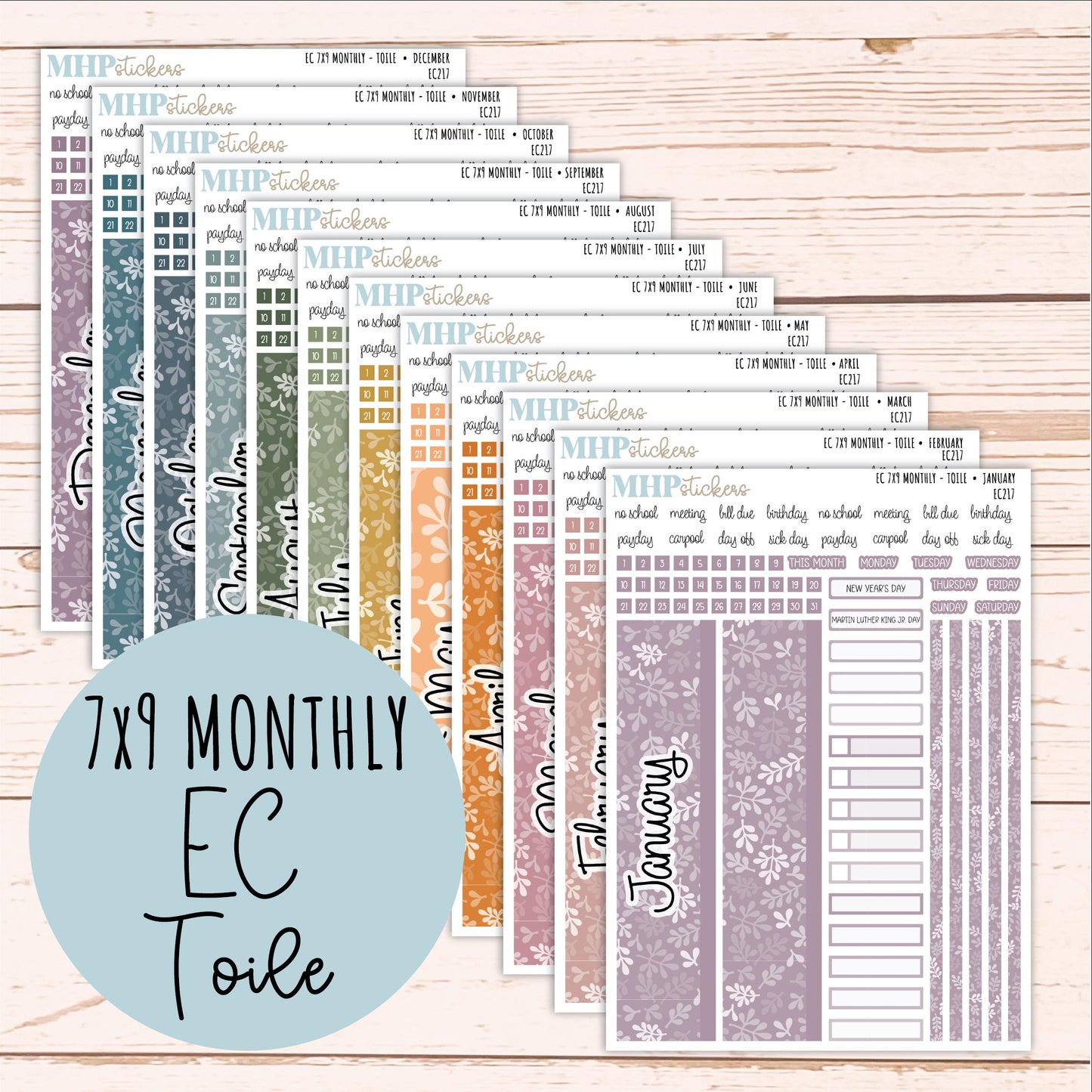 Monthly Headers for 7x9 Erin Condren Planners. TOILE Color Way || EC217