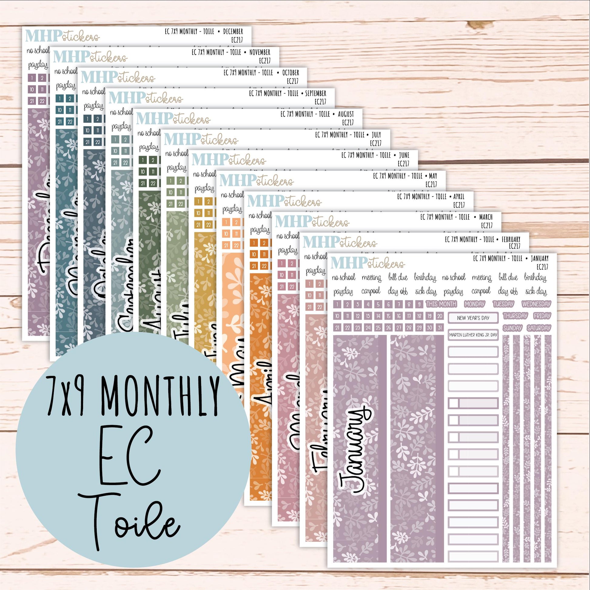 Monthly Headers for 7x9 Erin Condren Planners. TOILE Color Way || EC217