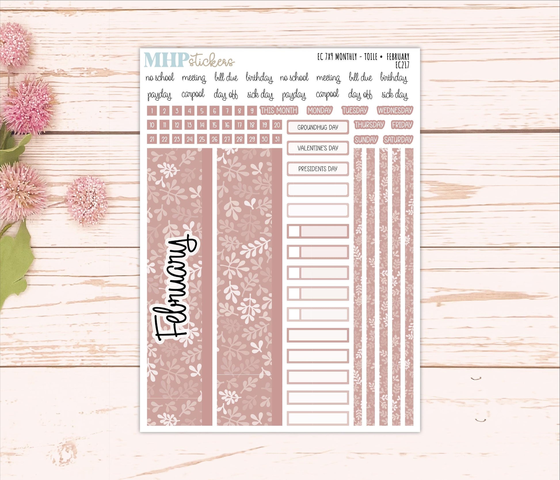 Monthly Headers for 7x9 Erin Condren Planners. TOILE Color Way || EC217