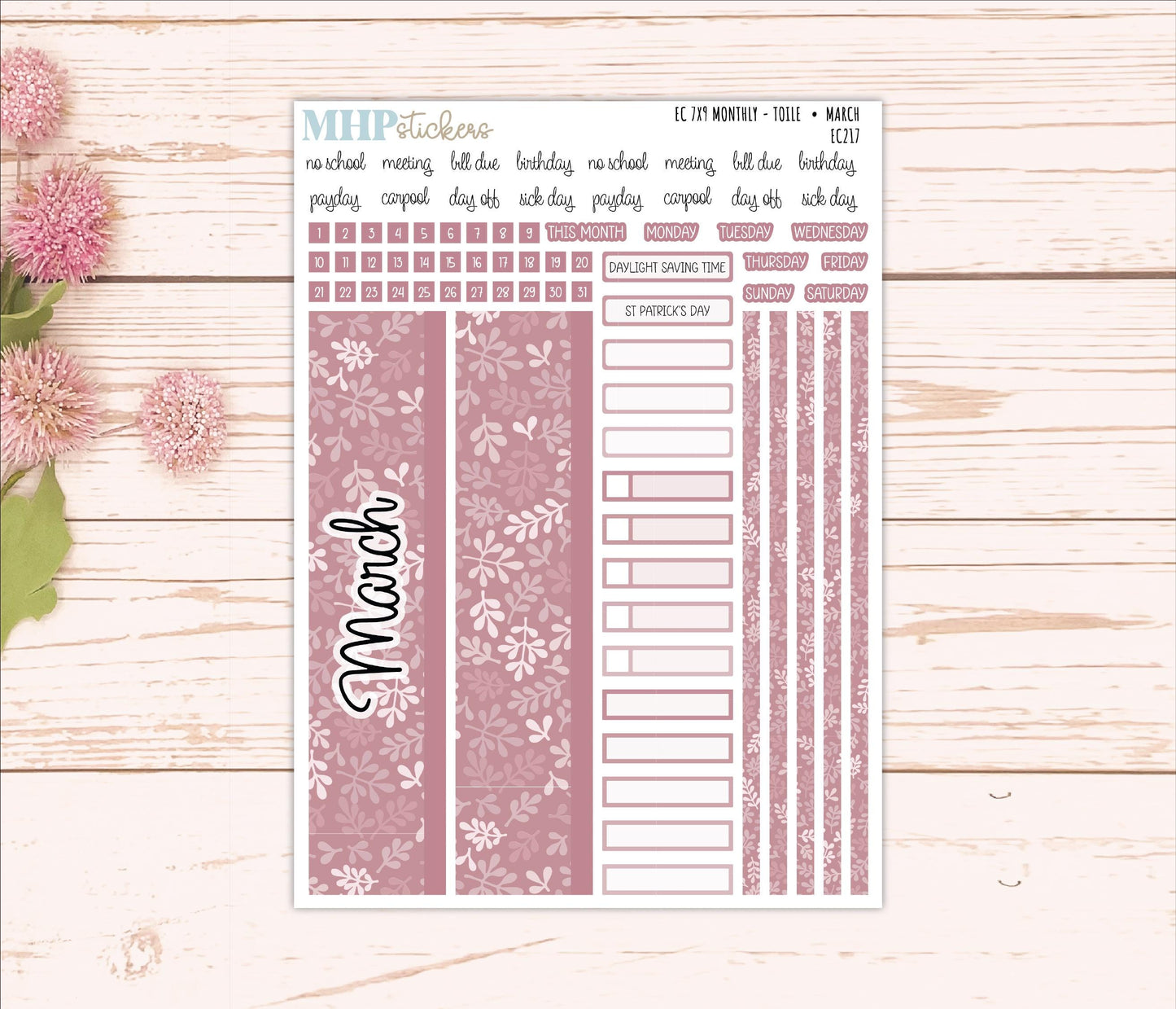 Monthly Headers for 7x9 Erin Condren Planners. TOILE Color Way || EC217