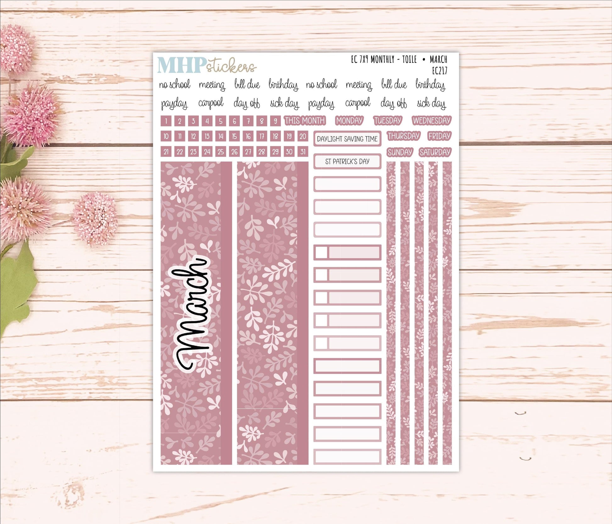 Monthly Headers for 7x9 Erin Condren Planners. TOILE Color Way || EC217