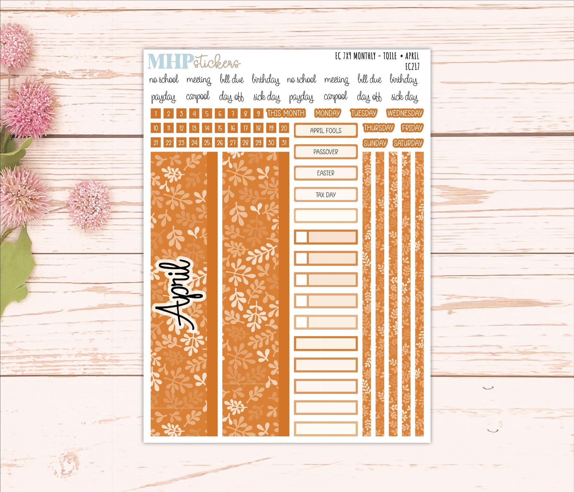 Monthly Headers for 7x9 Erin Condren Planners. TOILE Color Way || EC217