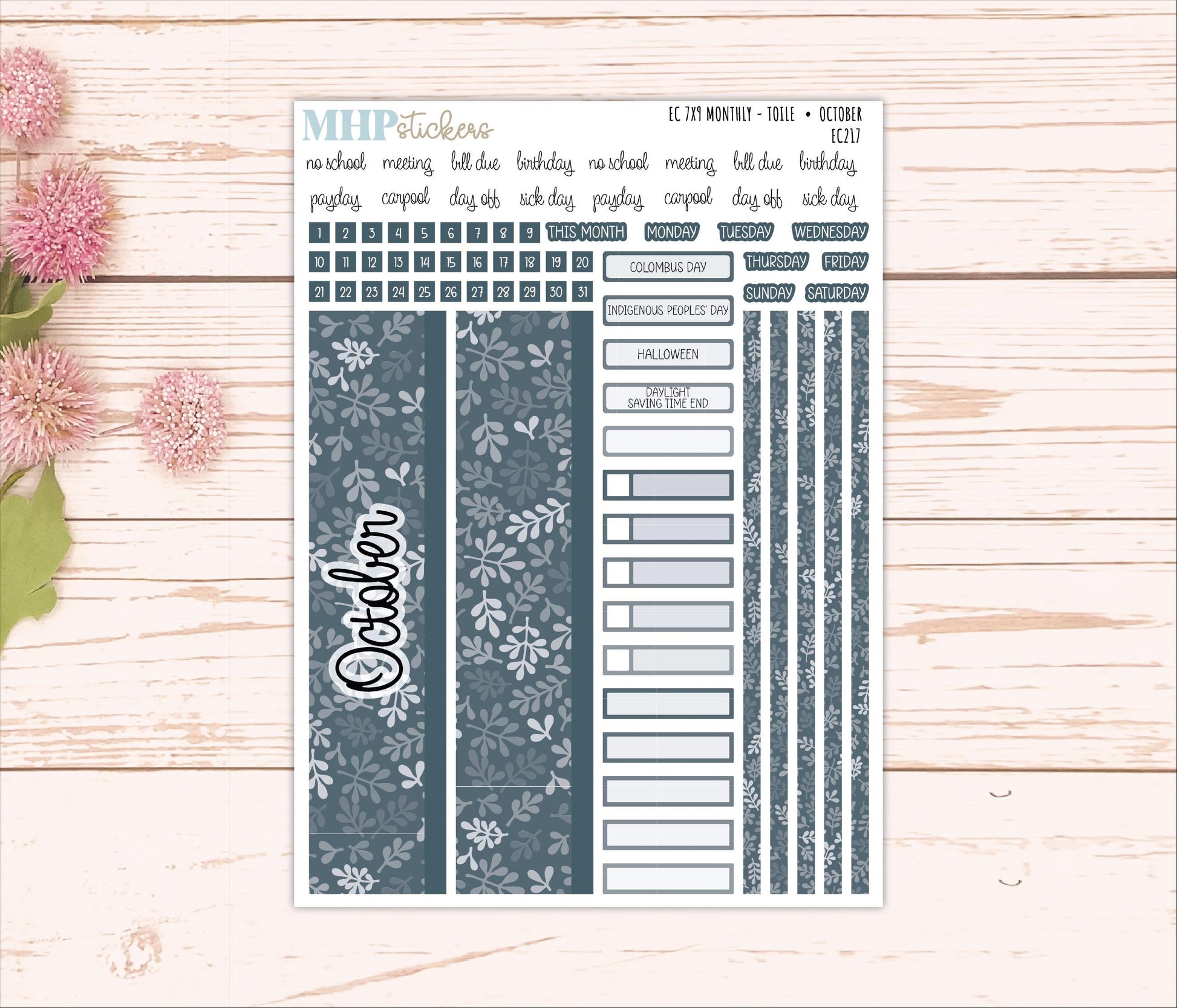 Monthly Headers for 7x9 Erin Condren Planners. TOILE Color Way || EC217