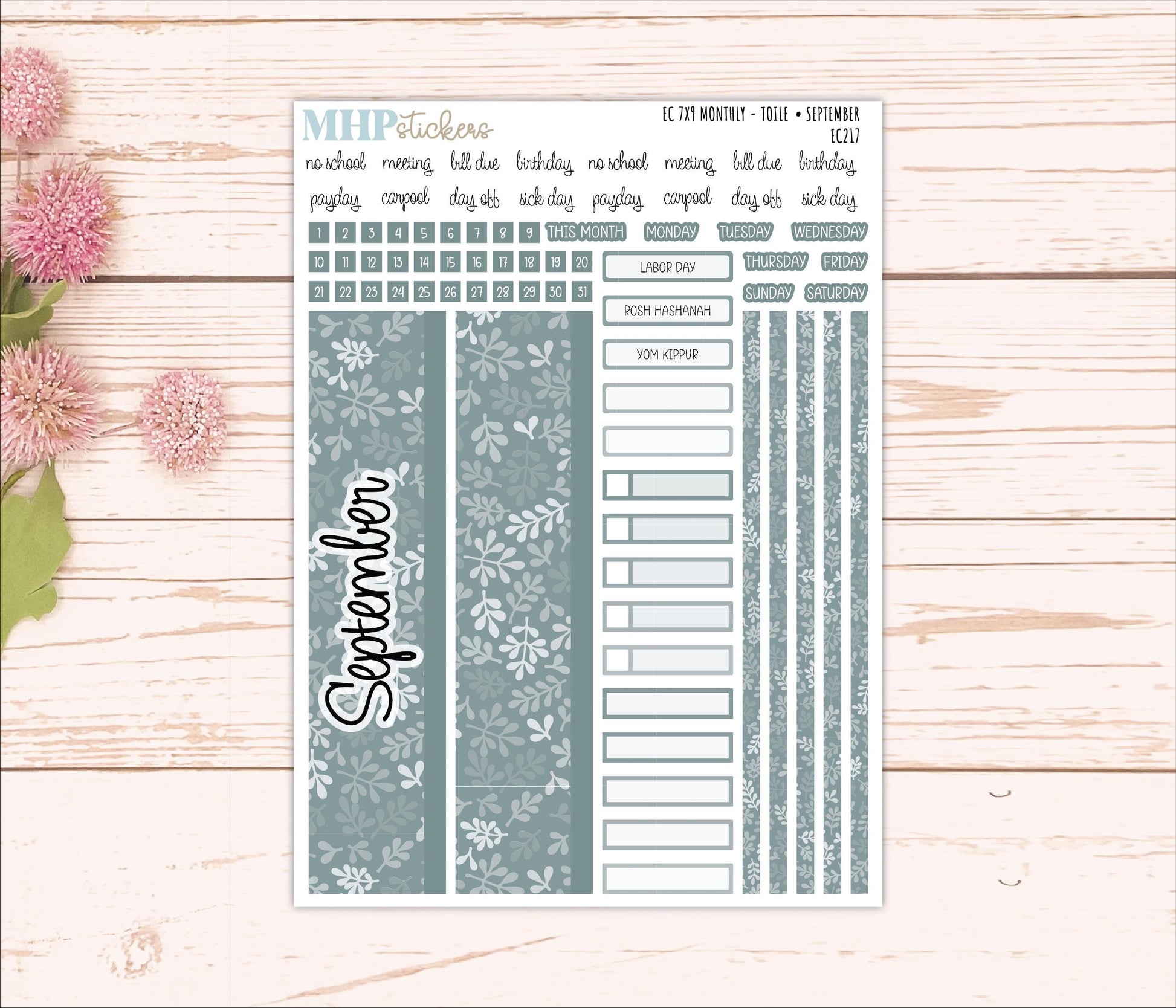 Monthly Headers for 7x9 Erin Condren Planners. TOILE Color Way || EC217
