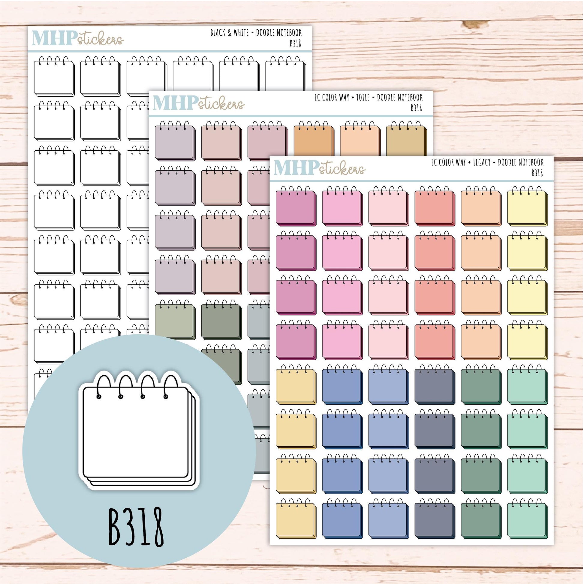 Notebook Doodle Planner Stickers. EC Color Way || B318