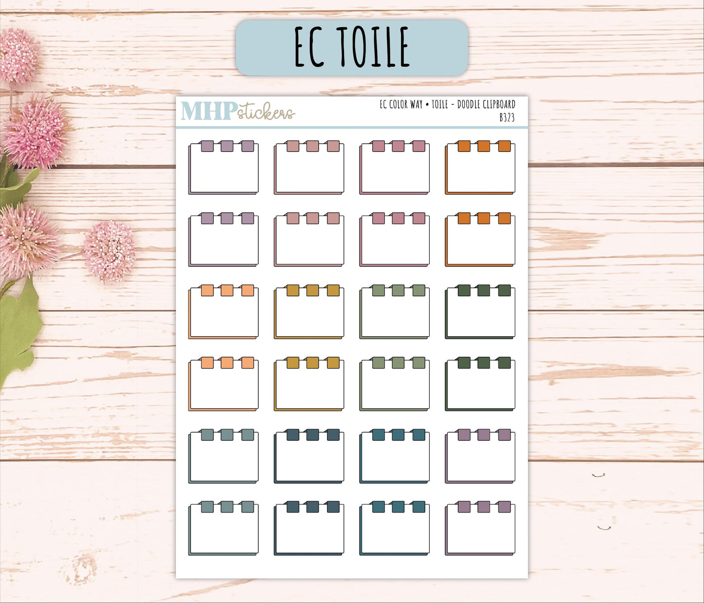 Clipboard Doodle Planner Stickers. EC Color Way || B323