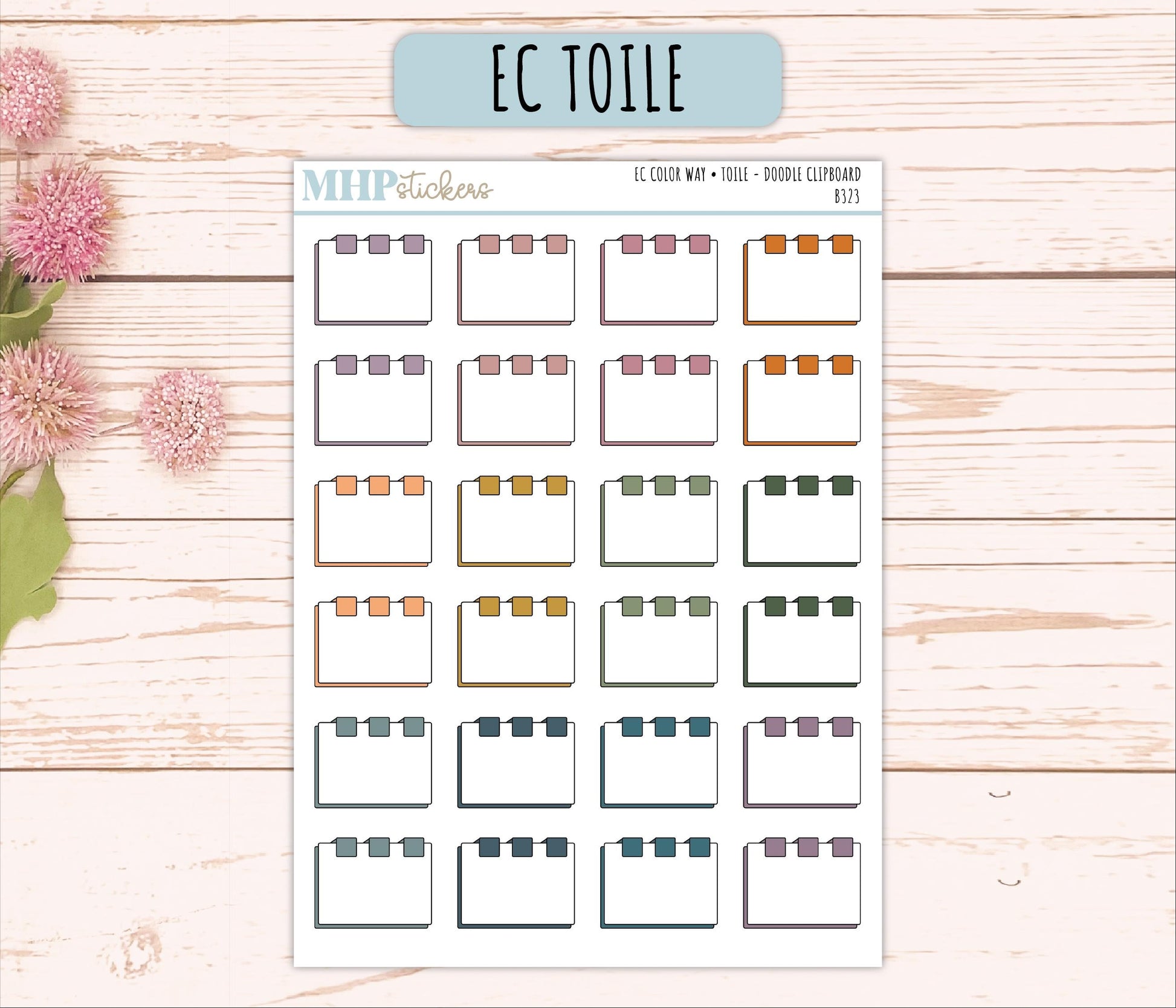 Clipboard Doodle Planner Stickers. EC Color Way || B323