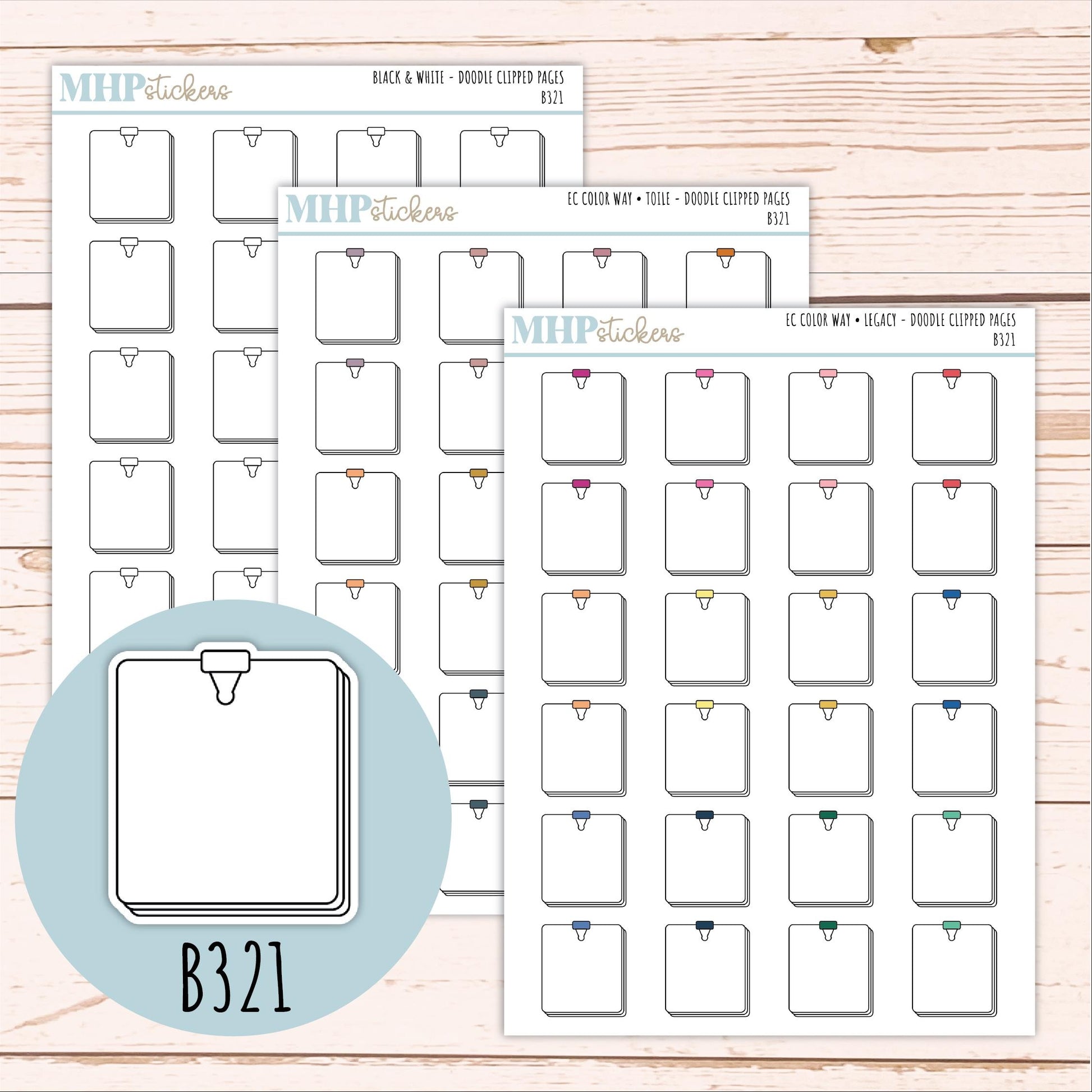 Clipped Pages Doodle Planner Stickers. EC Color Way || B3221