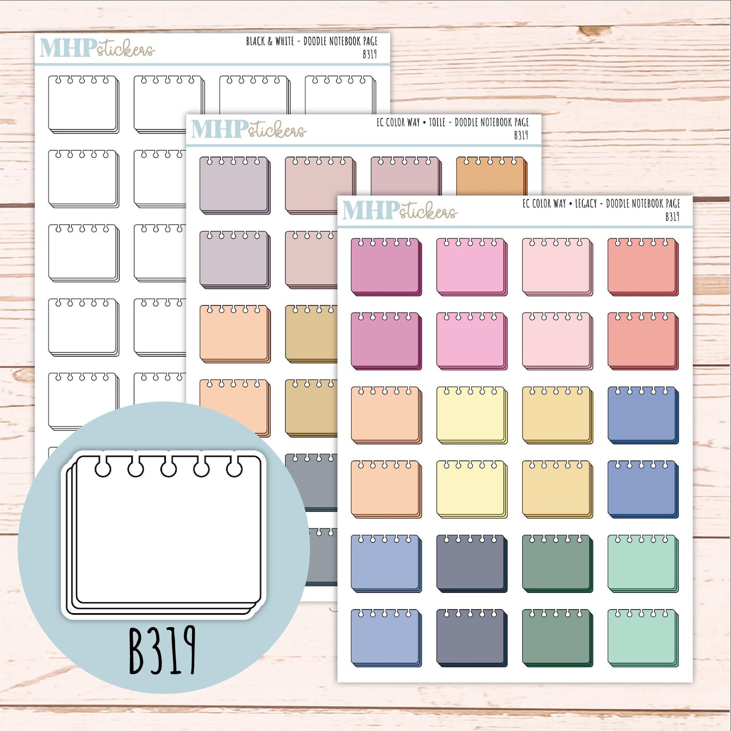 Notebook Page Doodle Planner Stickers. EC Color Way || B319