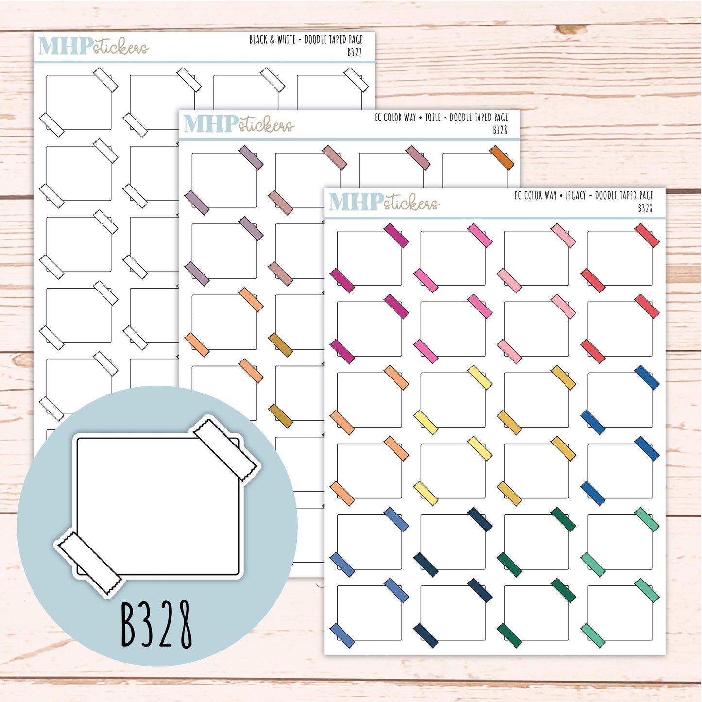 Taped Page Doodle Planner Stickers. EC Color Way || B328