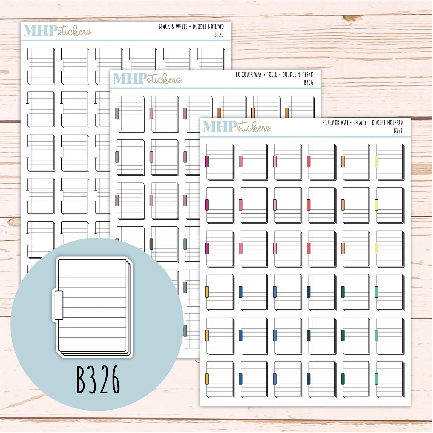 Notepad Doodle Planner Stickers. EC Color Way || B326