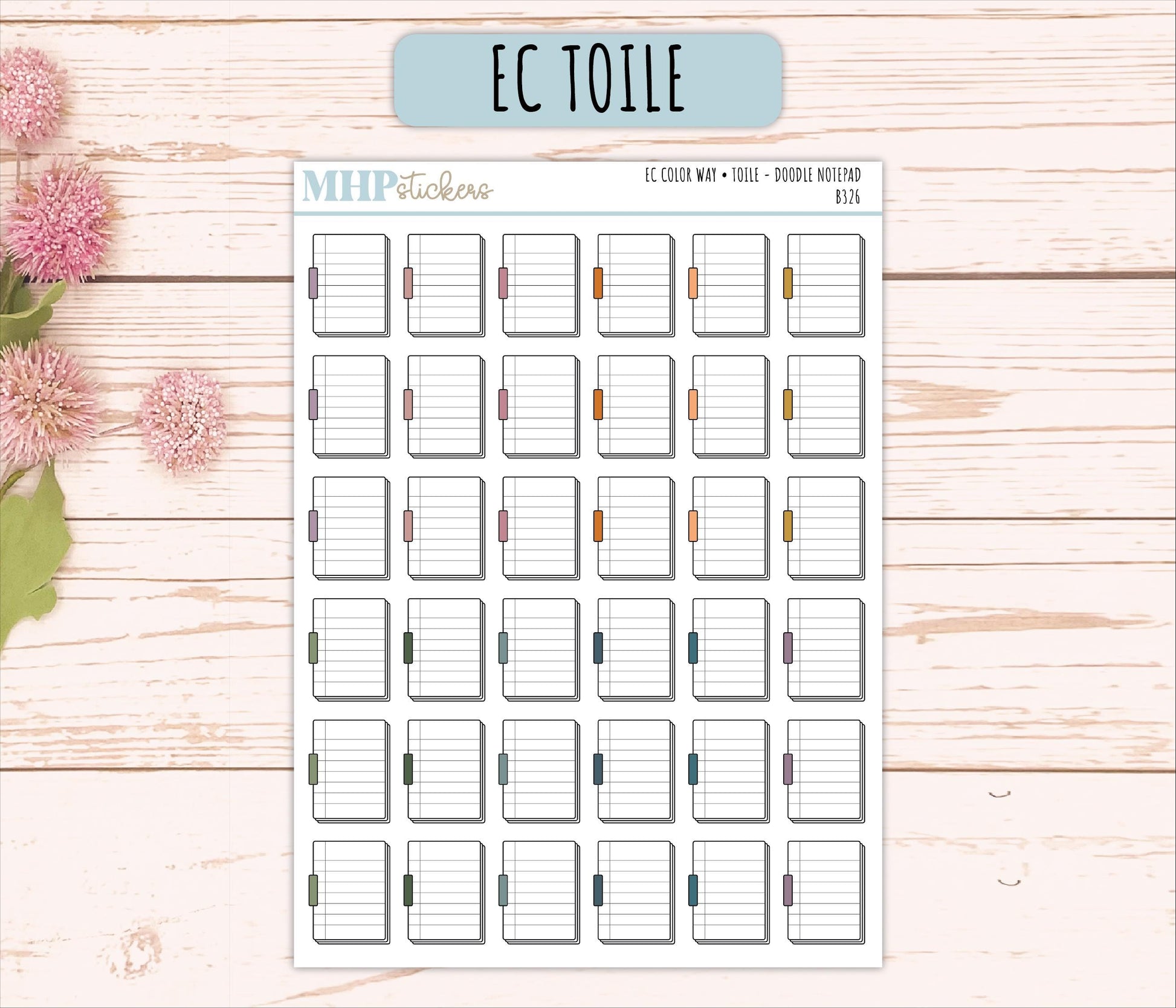 Notepad Doodle Planner Stickers. EC Color Way || B326
